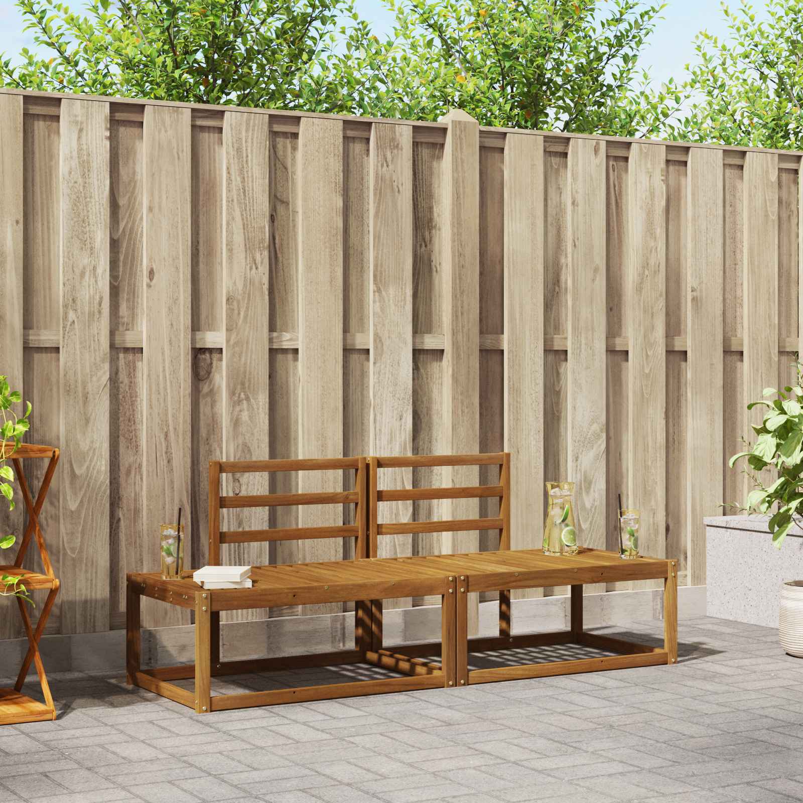 vidaXL Bankstel 2 pcs Naturel Massief Acaciahout en Polyester
