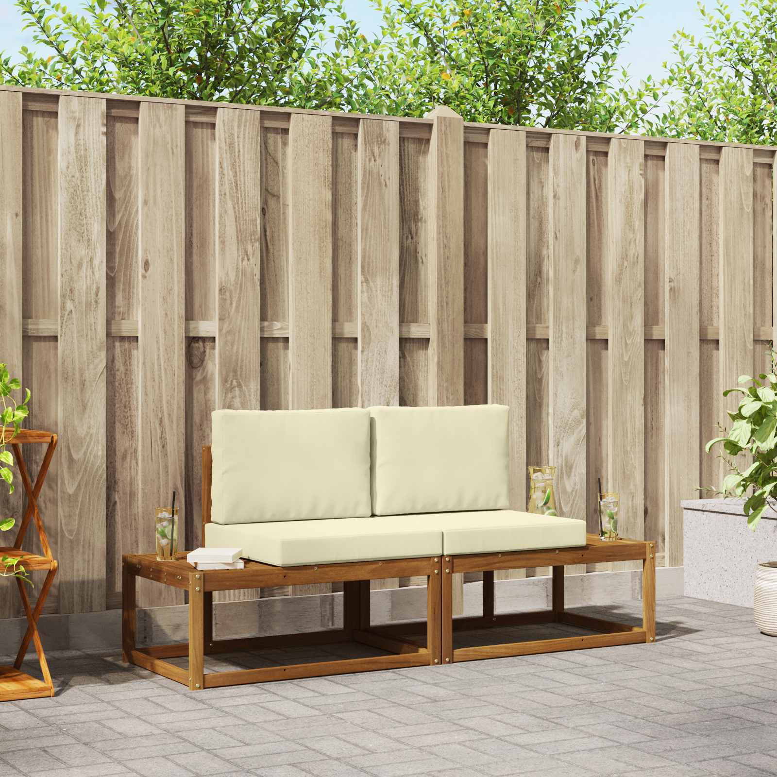 vidaXL Bankstel 2 pcs Naturel Massief Acaciahout en Polyester