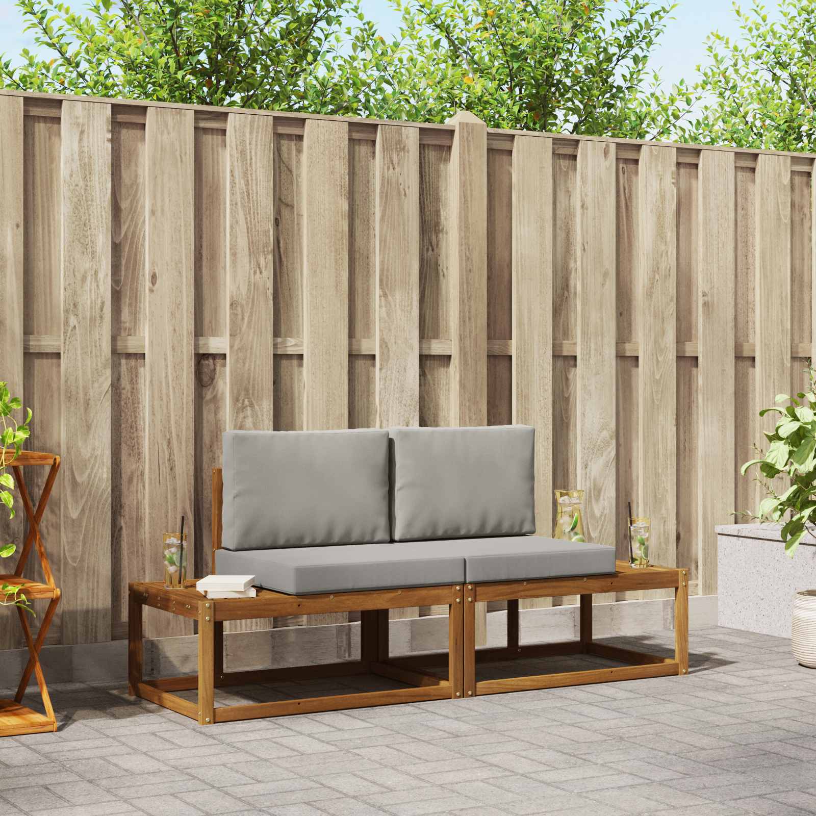 vidaXL Bankstel 2 pcs Naturel Massief Acaciahout en Polyester