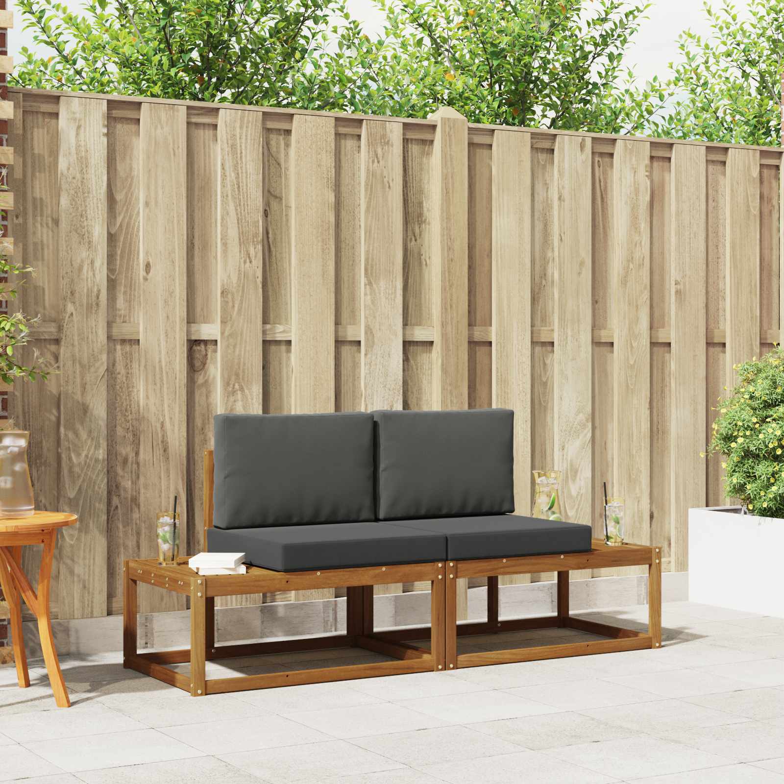 vidaXL Bankstel 2 pcs Naturel Massief Acaciahout en Polyester
