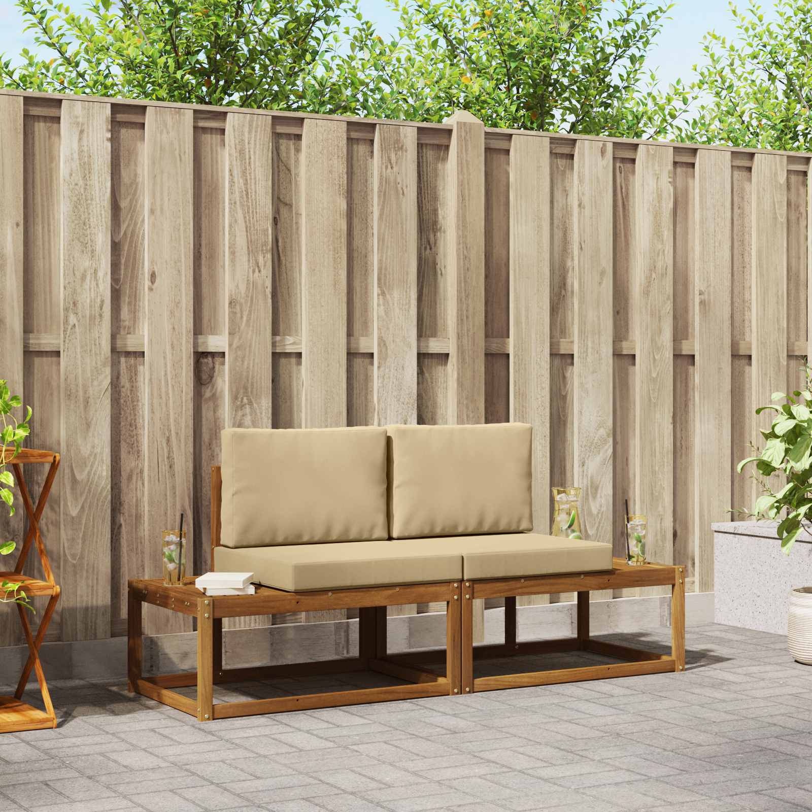 vidaXL Bankstel 2 pcs Naturel Massief Acaciahout en Polyester