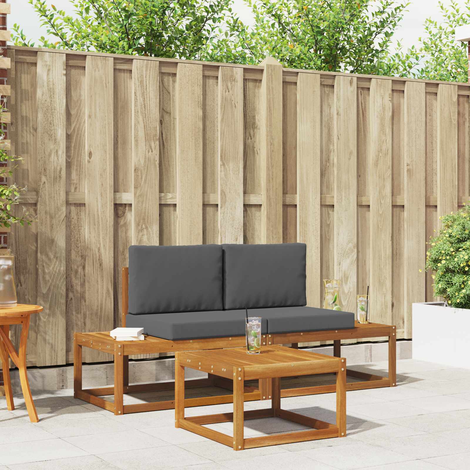 vidaXL Bankstel 3 pcs Naturel Massief Acaciahout en Polyester