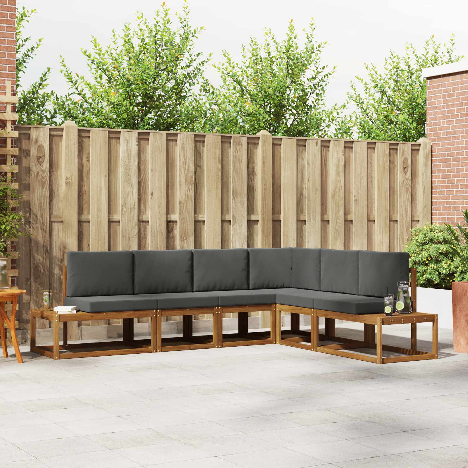 vidaXL Bankstel met kussen 6 Stuk Natuurlijk en Crème