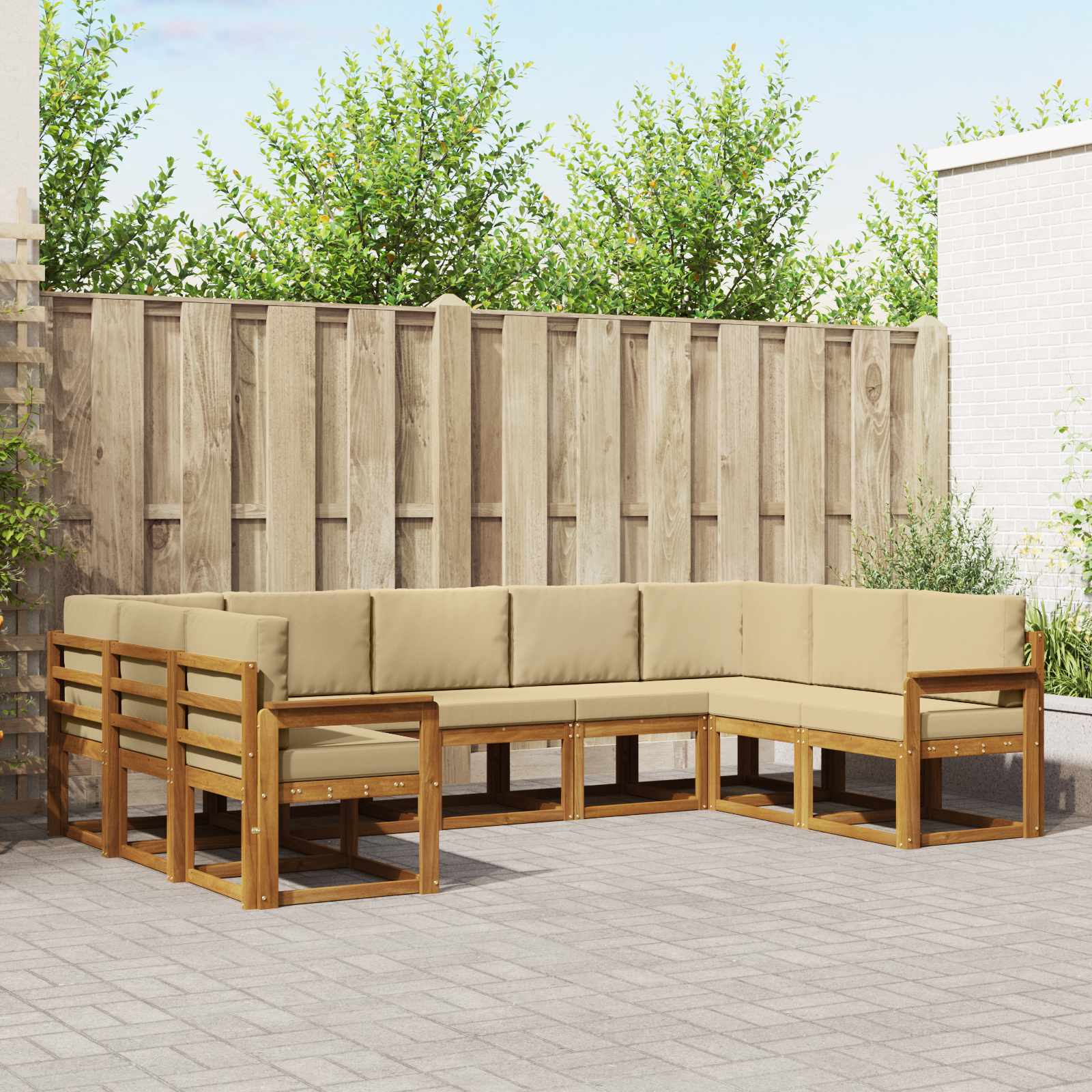 vidaXL Buiten bankenset met kussen 9 pcs Natuurlijk en Crème