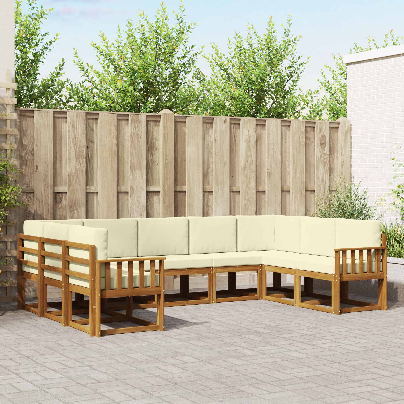 vidaXL Buiten bankenset met kussen 9 pcs Natuurlijk en Crème