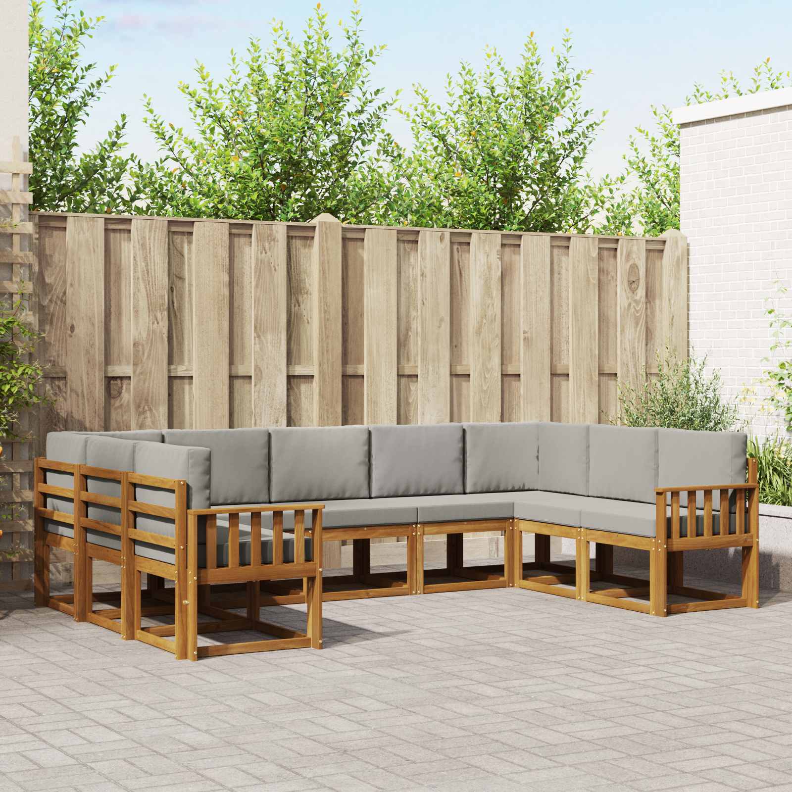 vidaXL Buiten bankenset met kussen 9 pcs Natuurlijk en Crème
