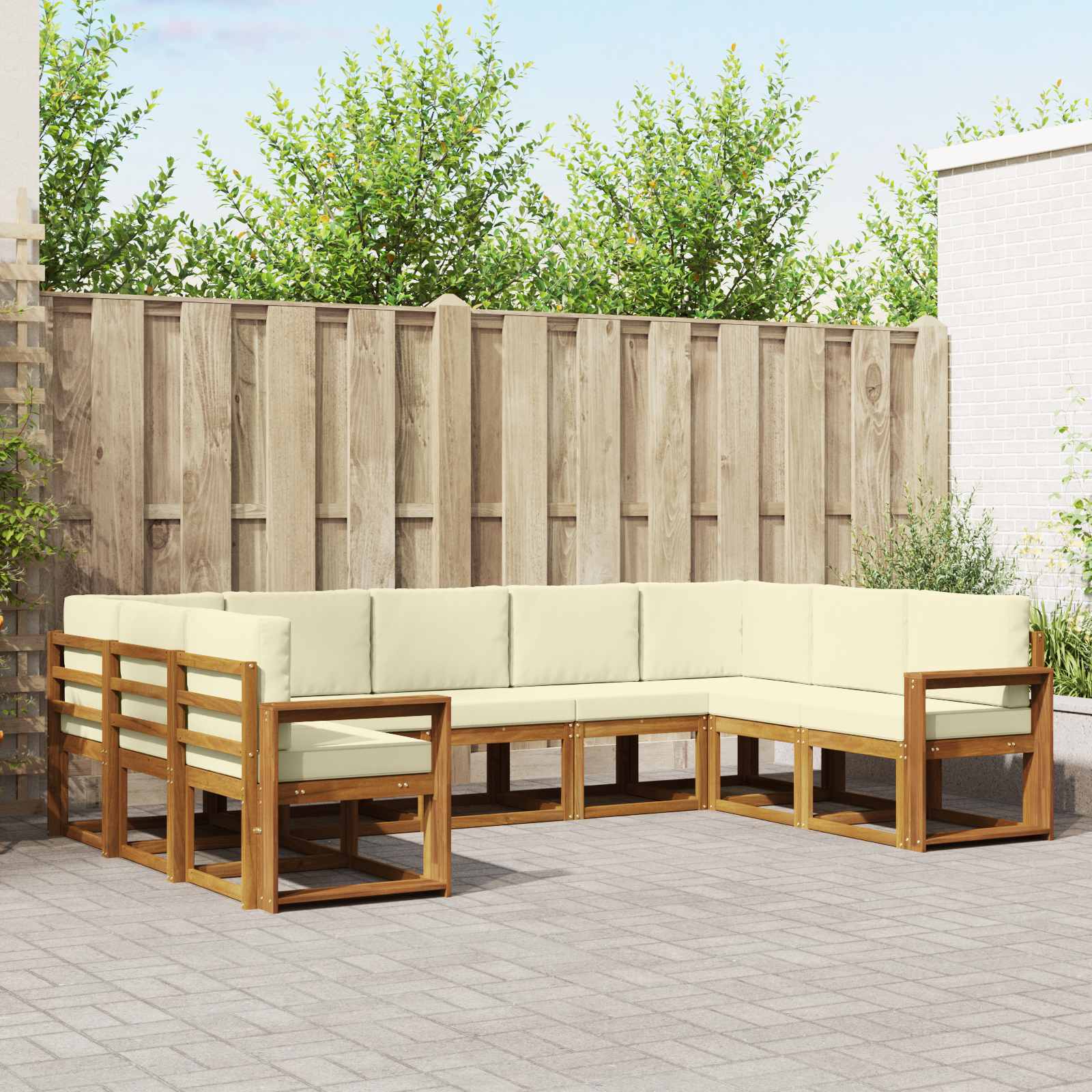 vidaXL Buiten bankenset met kussen 9 pcs Natuurlijk en Crème