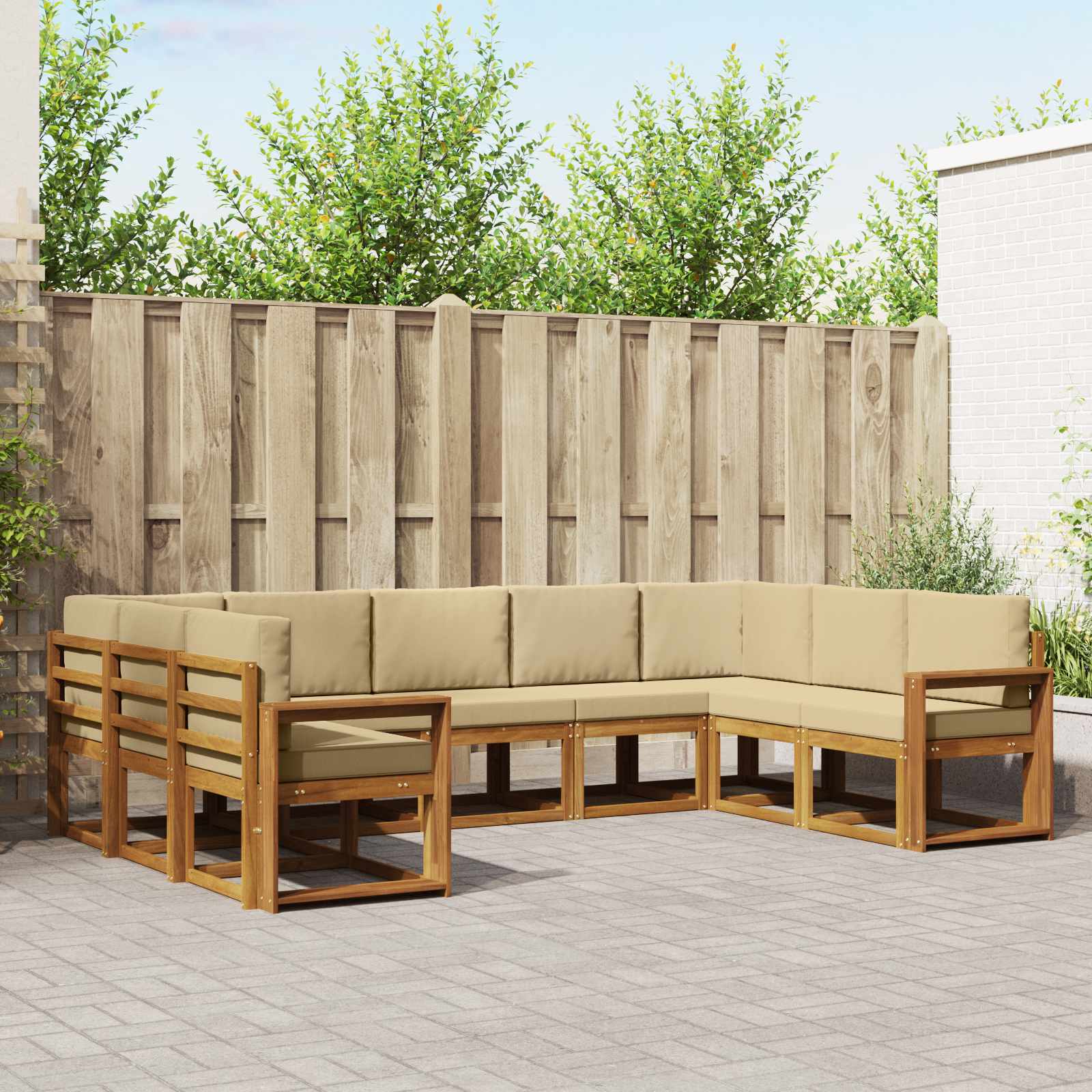 vidaXL Buiten bankenset met kussen 9 pcs Natuurlijk en Crème