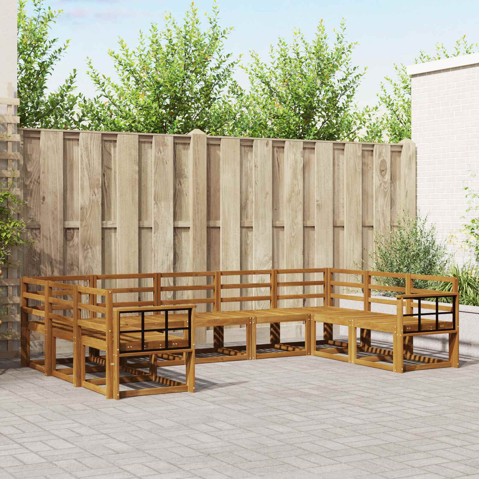 vidaXL Buiten bankenset met kussen 9 pcs Natuurlijk en Crème