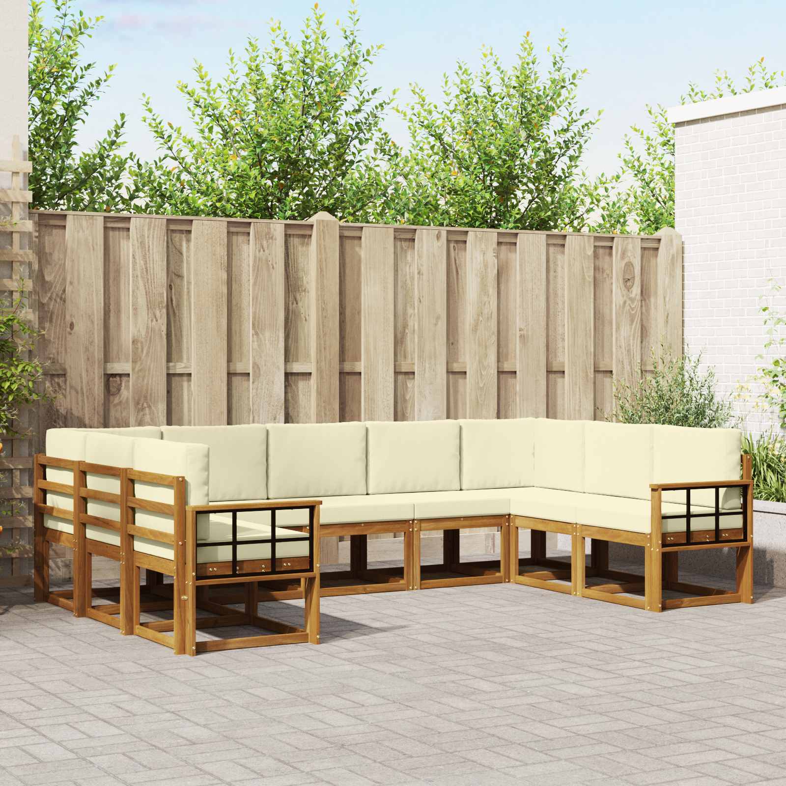vidaXL Buiten bankenset met kussen 9 pcs Natuurlijk en Crème