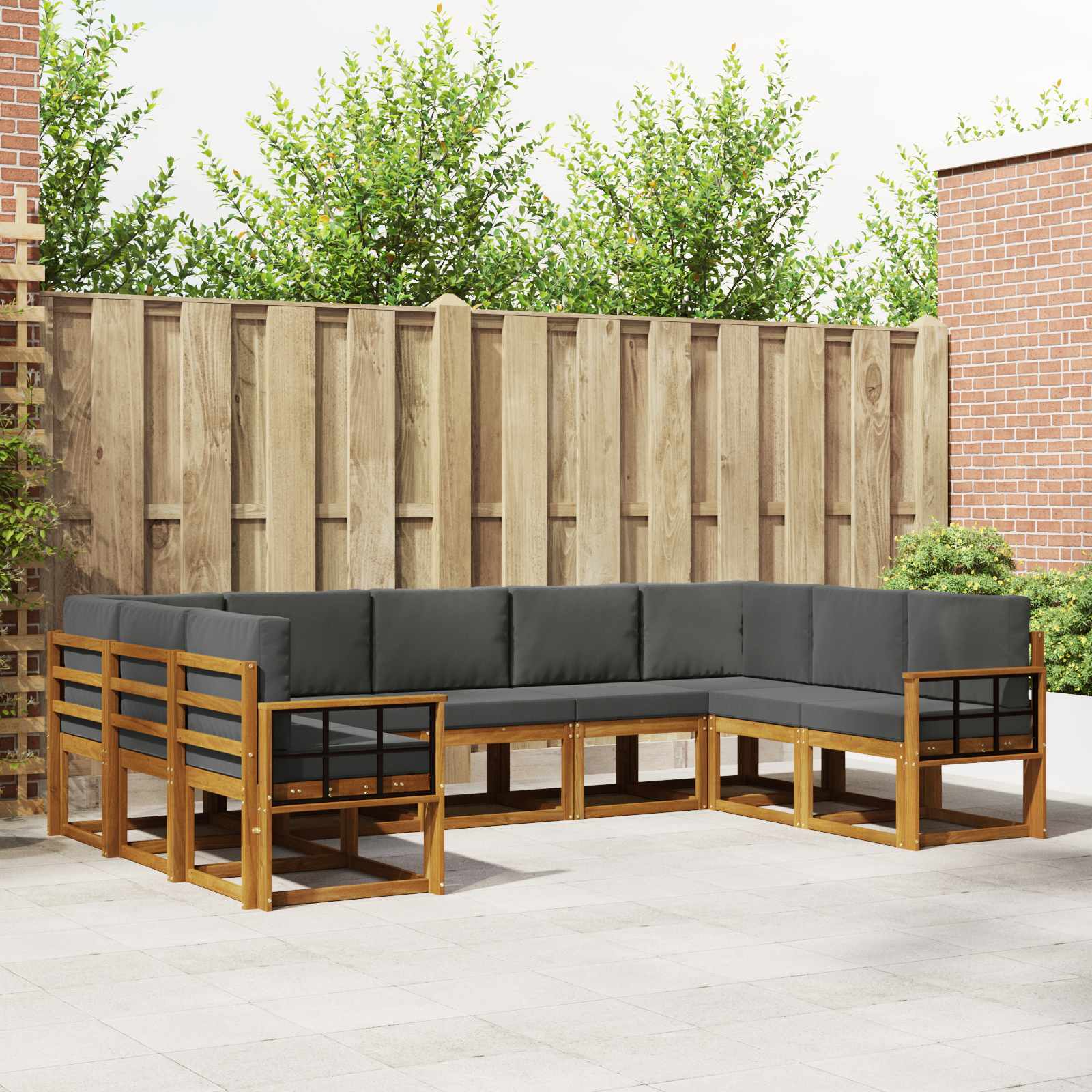 vidaXL Buiten bankenset met kussen 9 pcs Natuurlijk en Crème