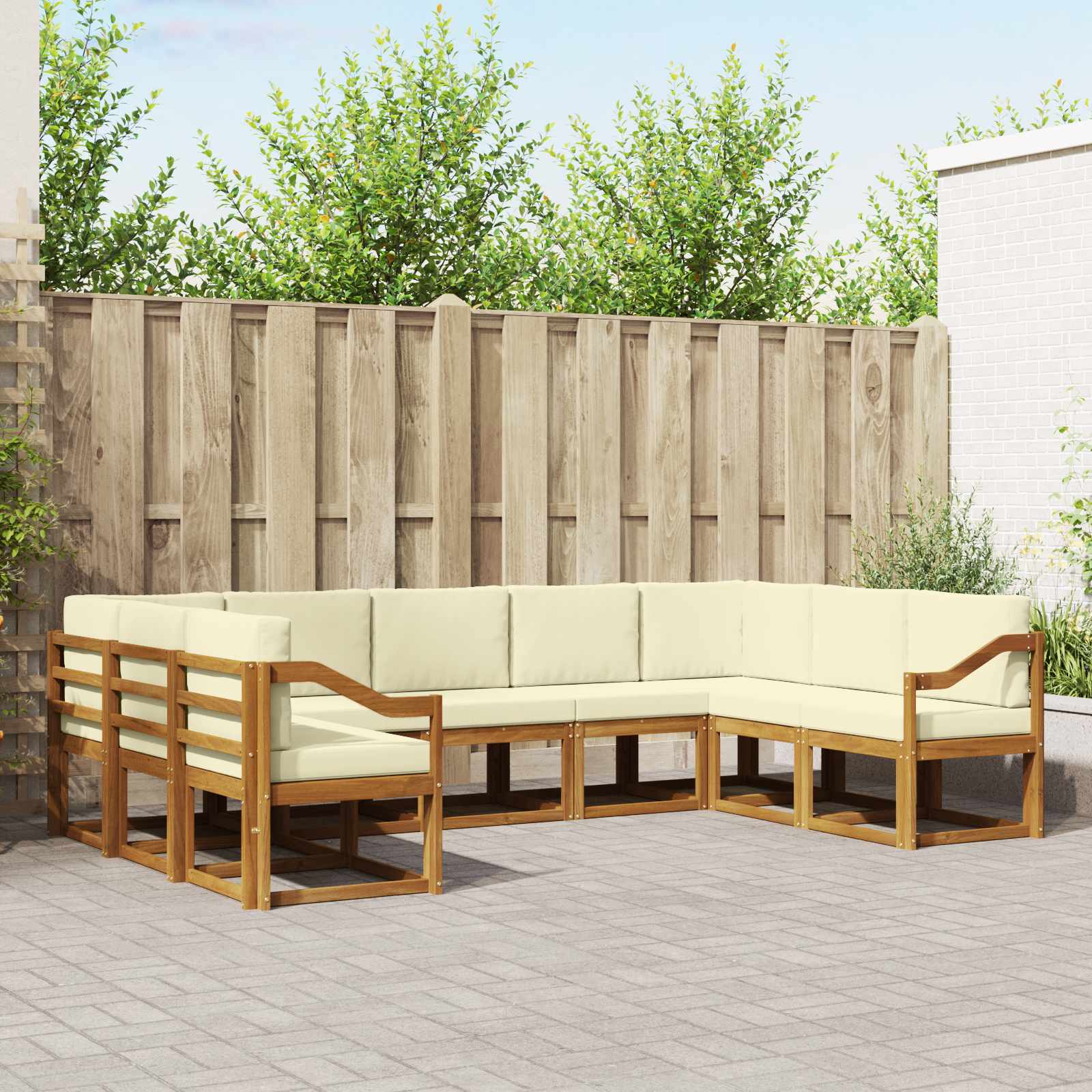 vidaXL Buiten bankenset met kussen 9 pcs Natuurlijk en Crème