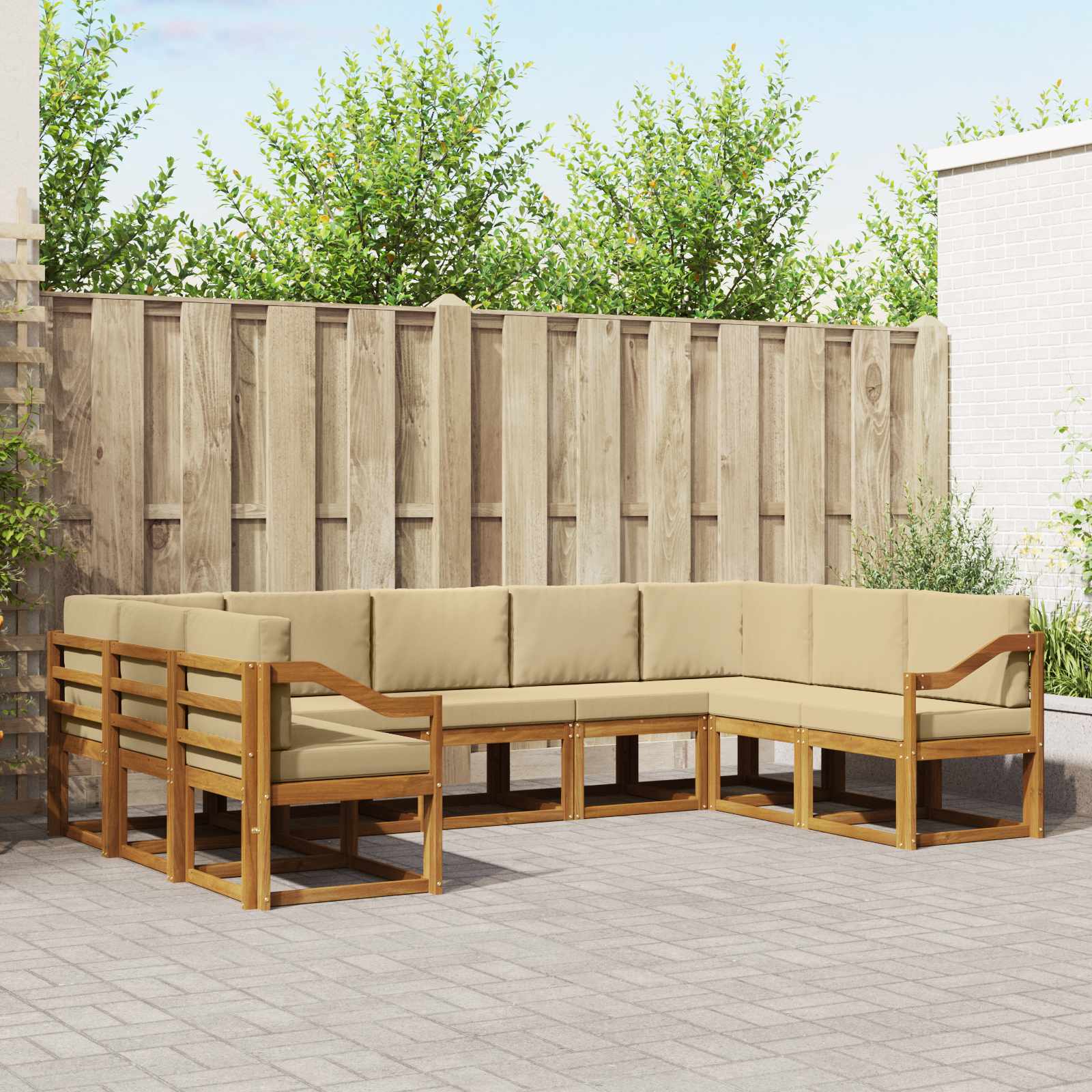 vidaXL Buiten bankenset met kussen 9 pcs Natuurlijk en Crème