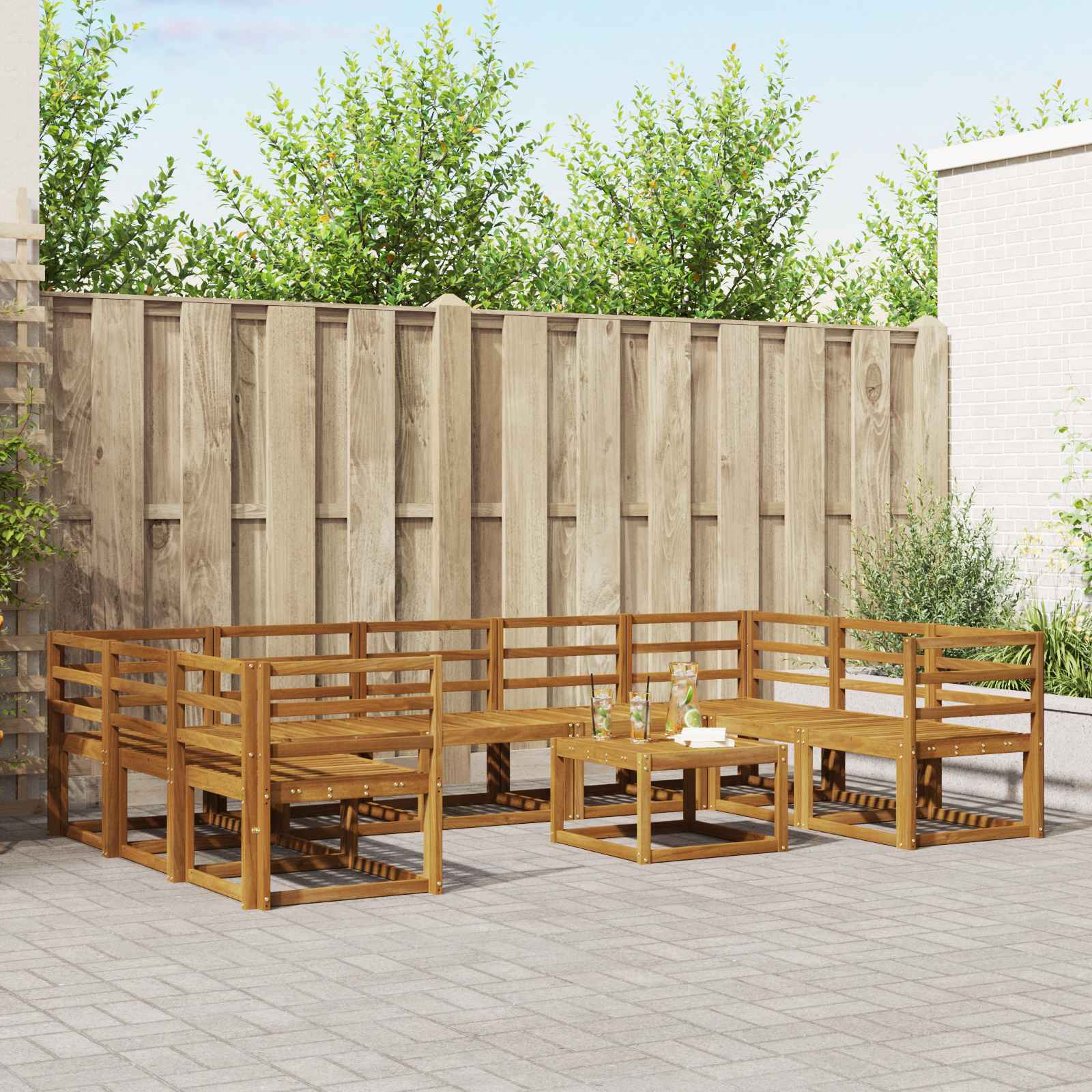 vidaXL Bankstel met kussen 10 pcs Natuurlijk en Crème