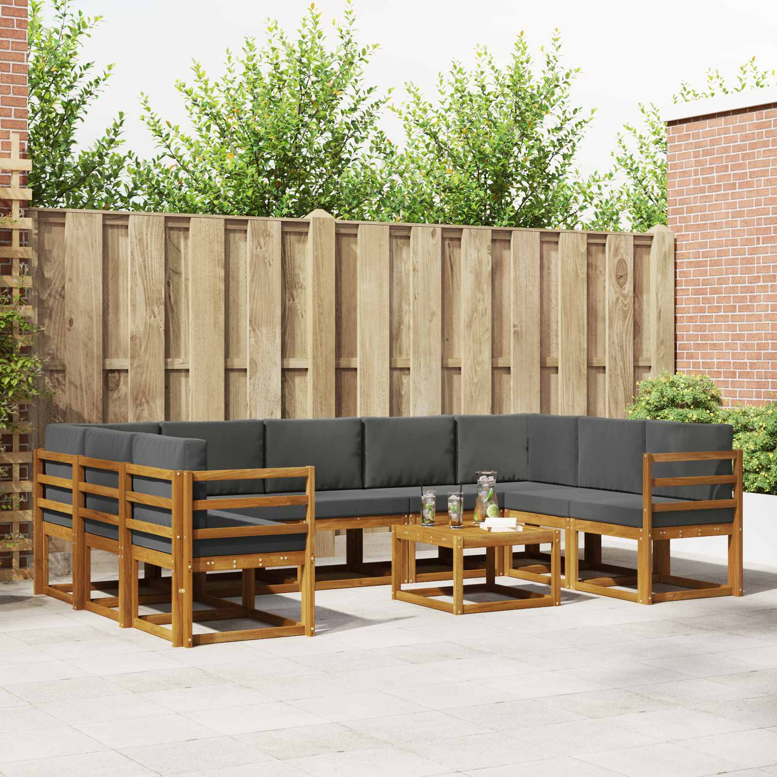 vidaXL Bankstel met kussen 10 pcs Natuurlijk en Crème