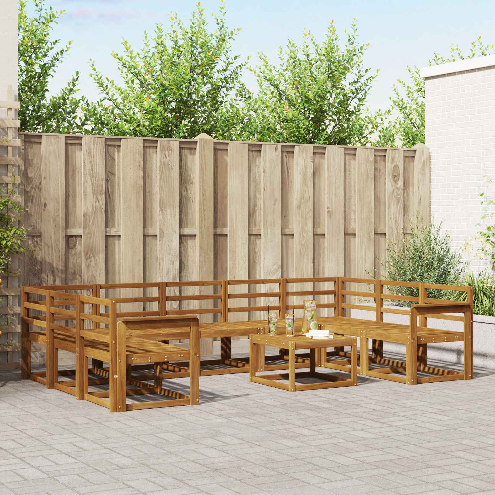 vidaXL Bankstel met kussen 10 pcs Natuurlijk en Crème