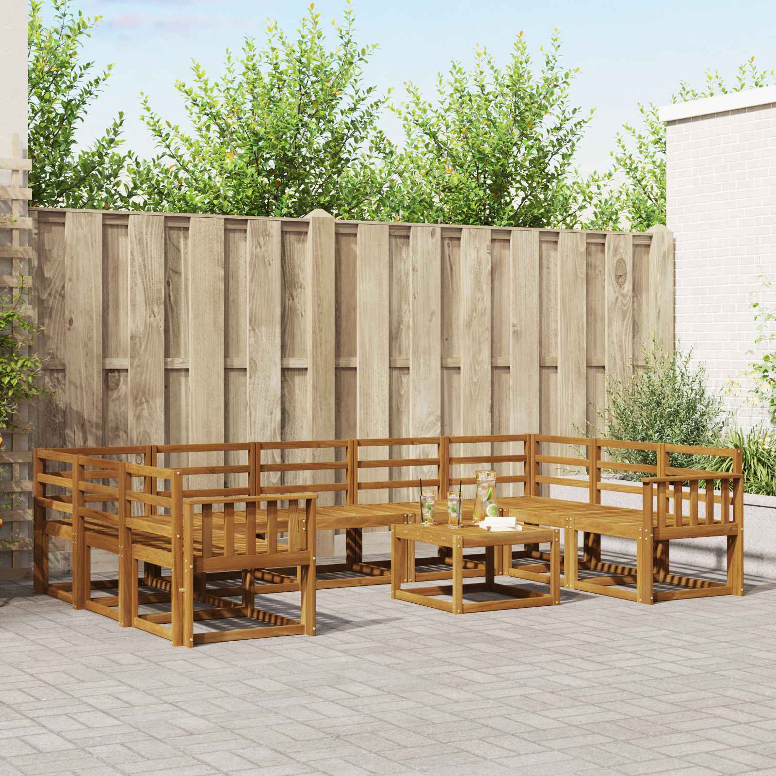 vidaXL Bankstel met kussen 10 pcs Natuurlijk en Crème