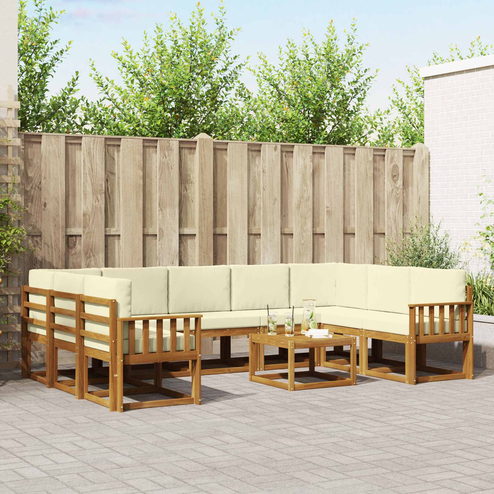 vidaXL Bankstel met kussen 10 pcs Natuurlijk en Crème