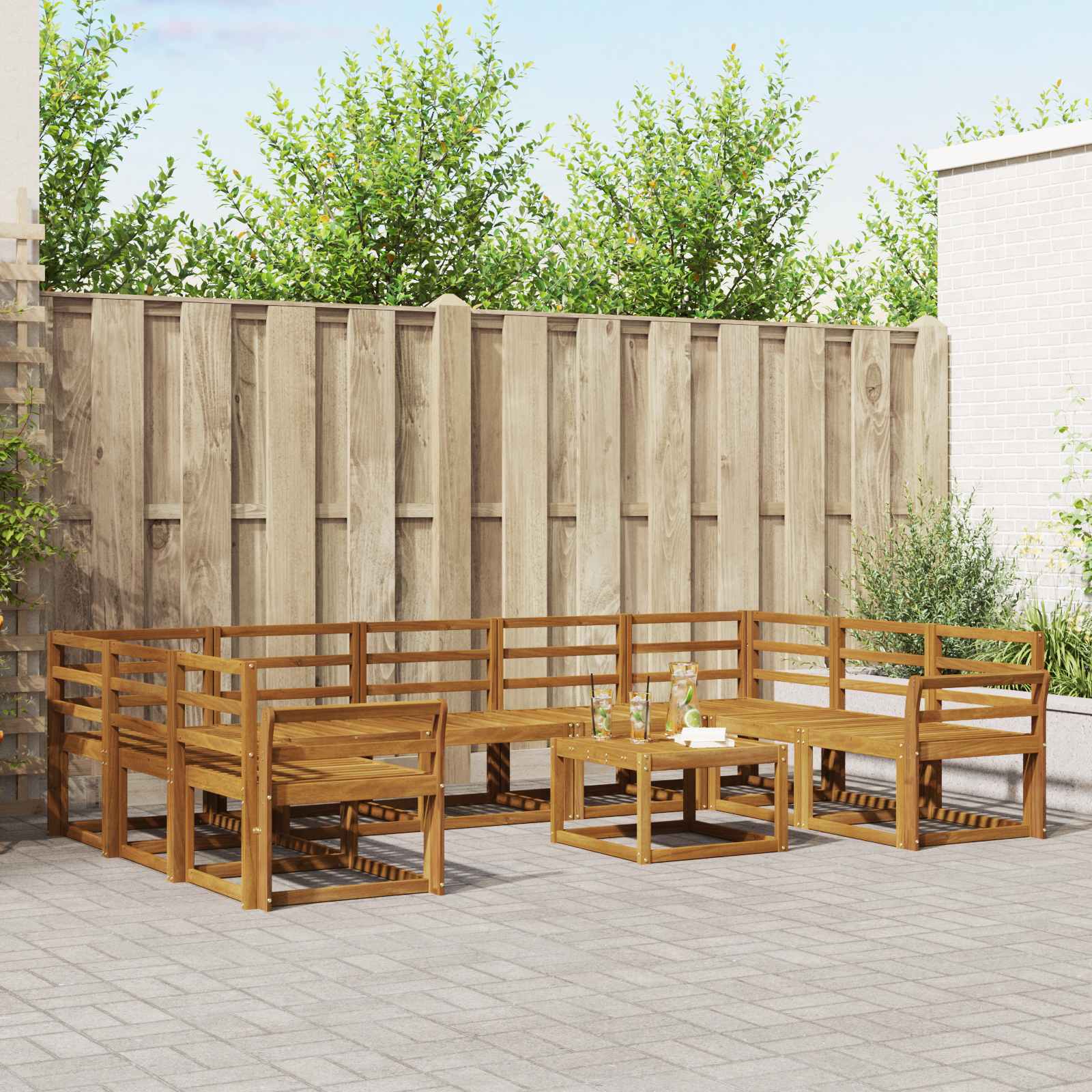 vidaXL Bankstel met kussen 10 pcs Natuurlijk en Crème