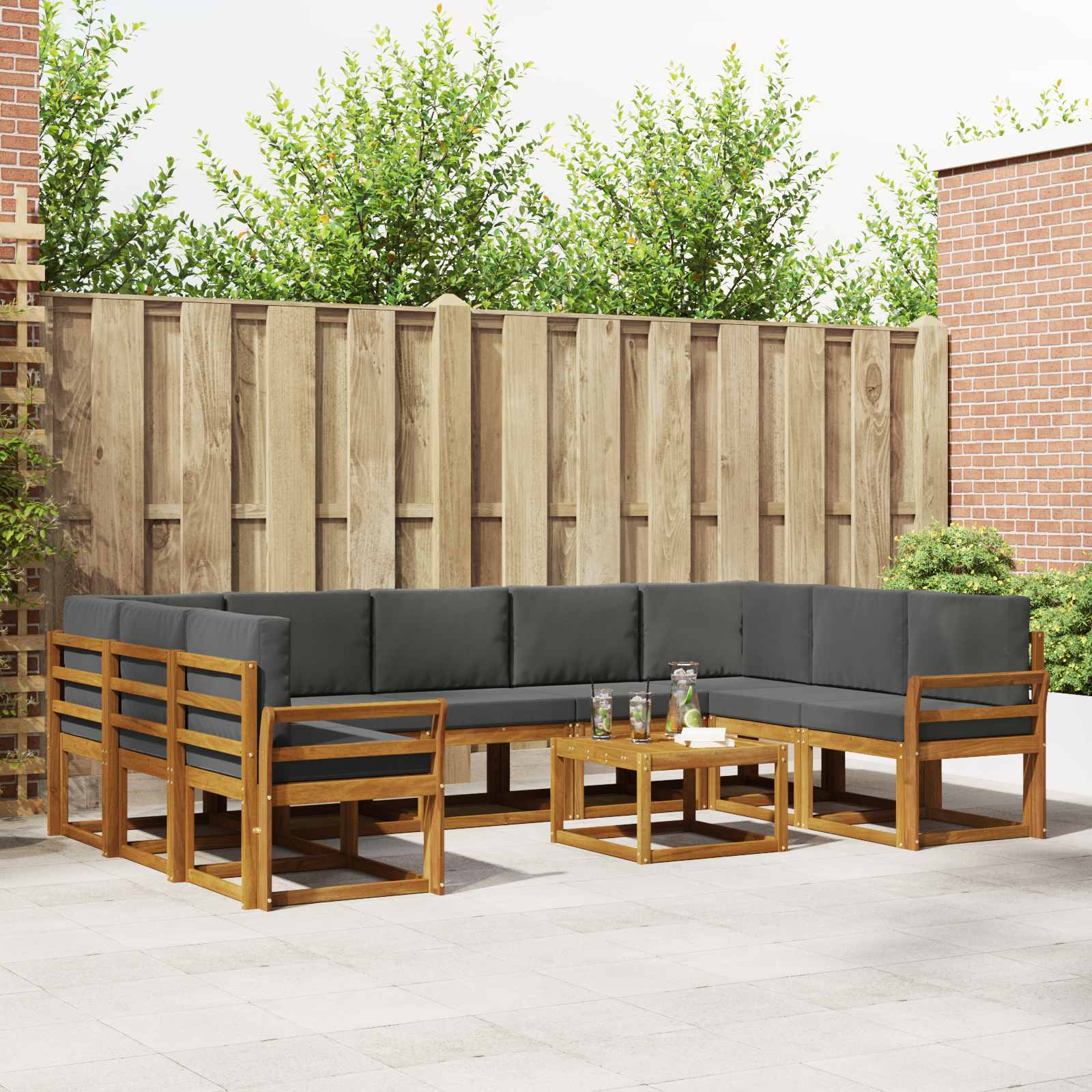 vidaXL Bankstel met kussen 10 pcs Natuurlijk en Crème