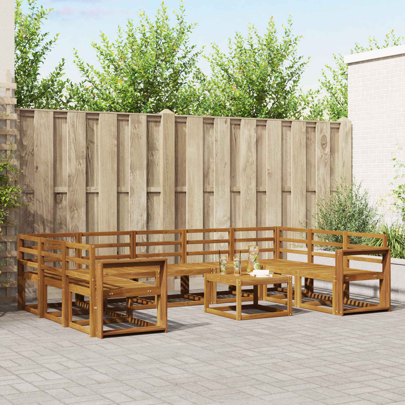vidaXL Bankstel met kussen 10 pcs Natuurlijk en Crème