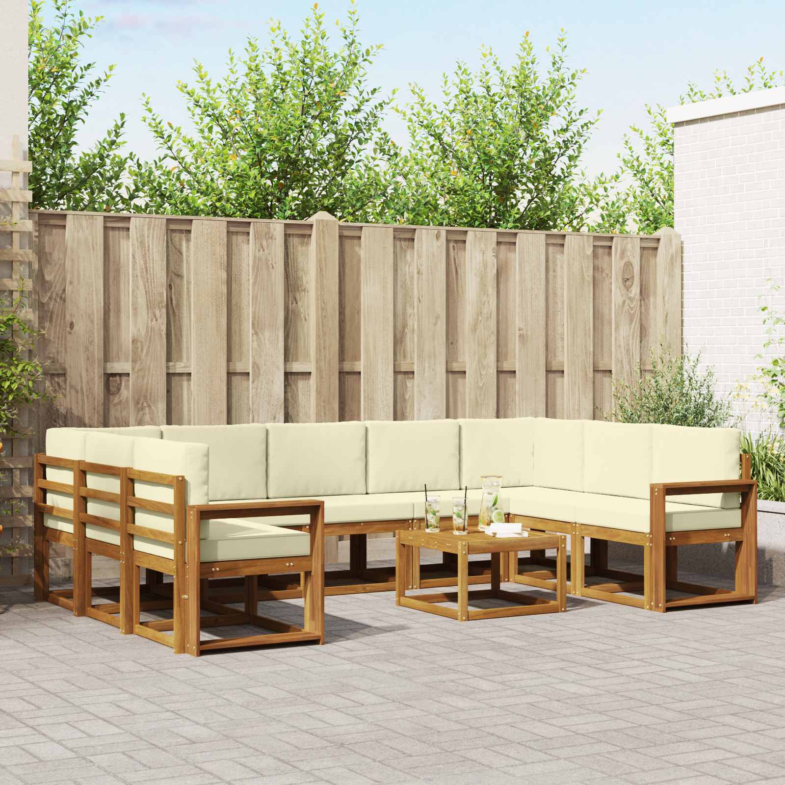 vidaXL Bankstel met kussen 10 pcs Natuurlijk en Crème