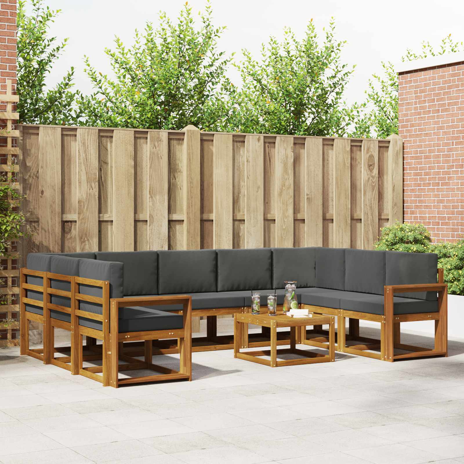 vidaXL Bankstel met kussen 10 pcs Natuurlijk en Crème