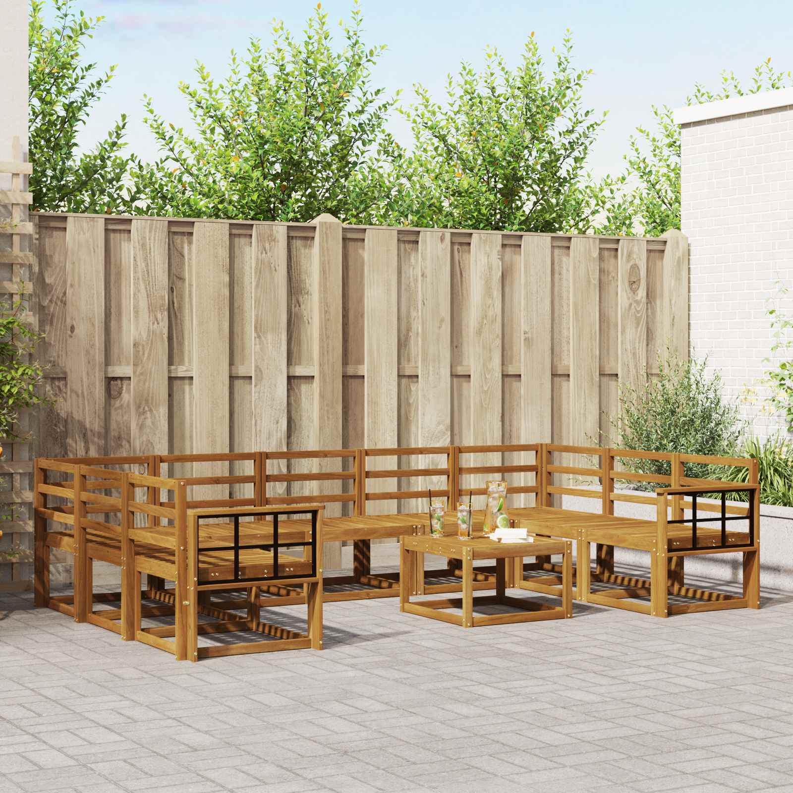 vidaXL Bankstel met kussen 10 pcs Natuurlijk en Crème