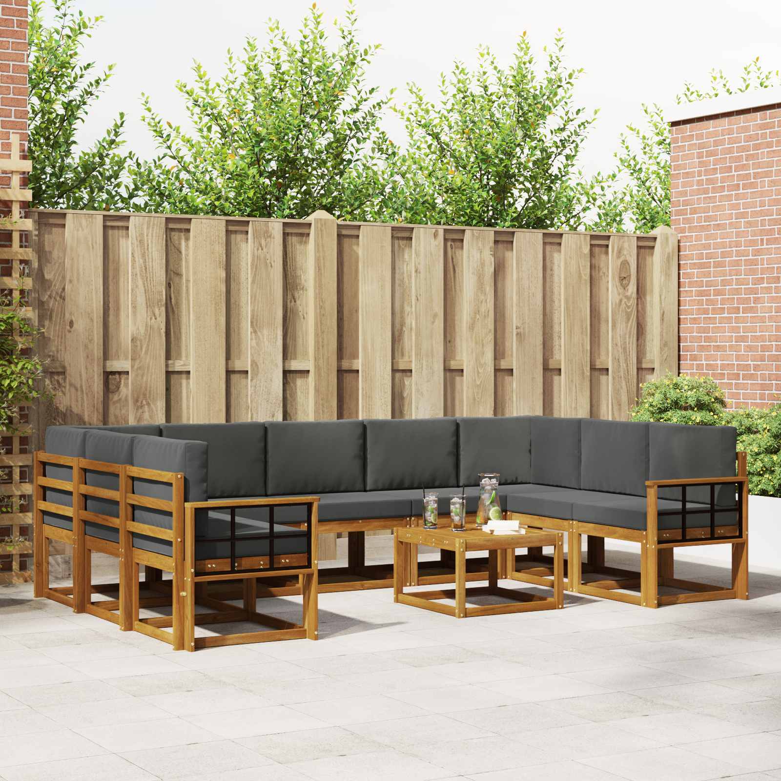 vidaXL Bankstel met kussen 10 pcs Natuurlijk en Crème