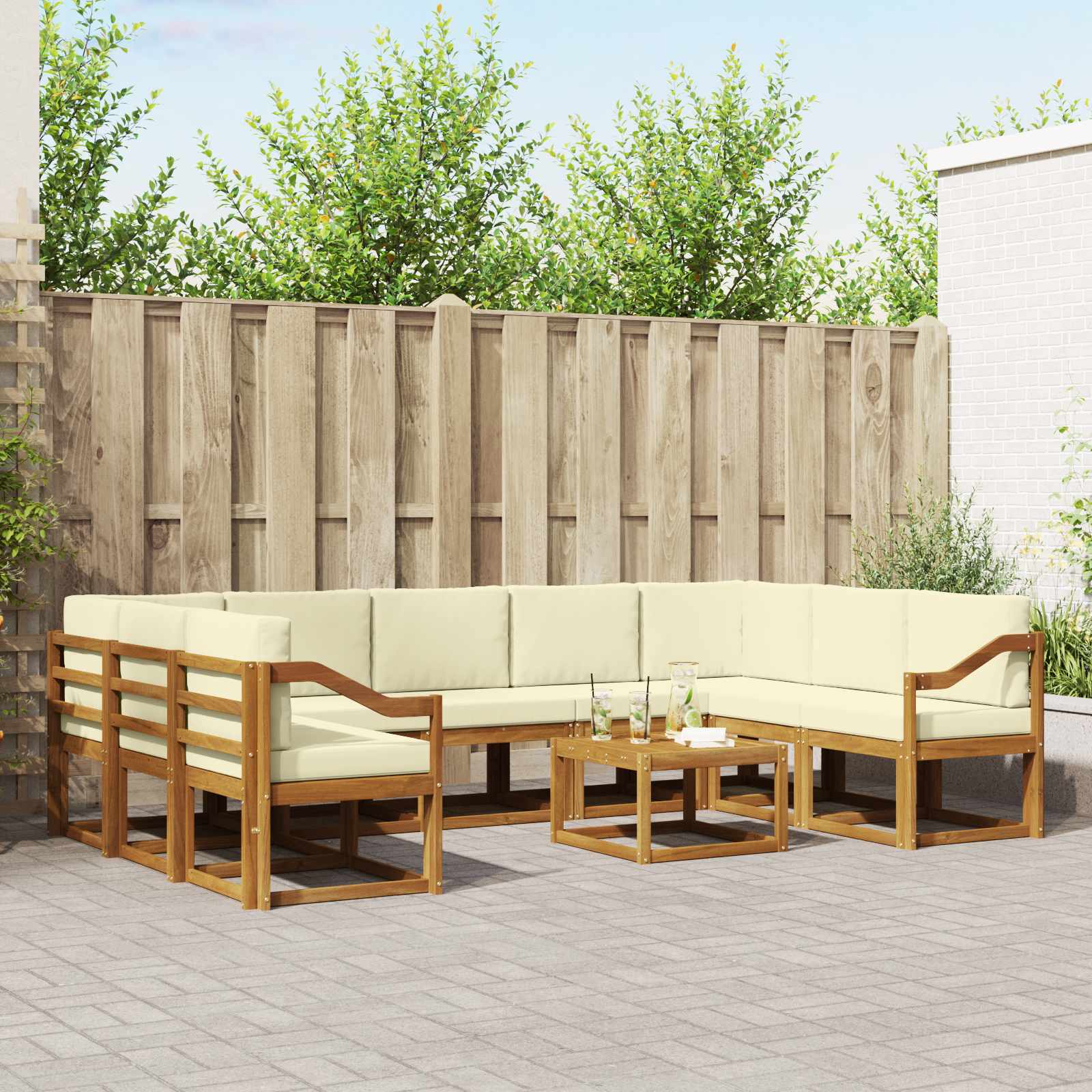 vidaXL Bankstel met kussen 10 pcs Natuurlijk en Crème