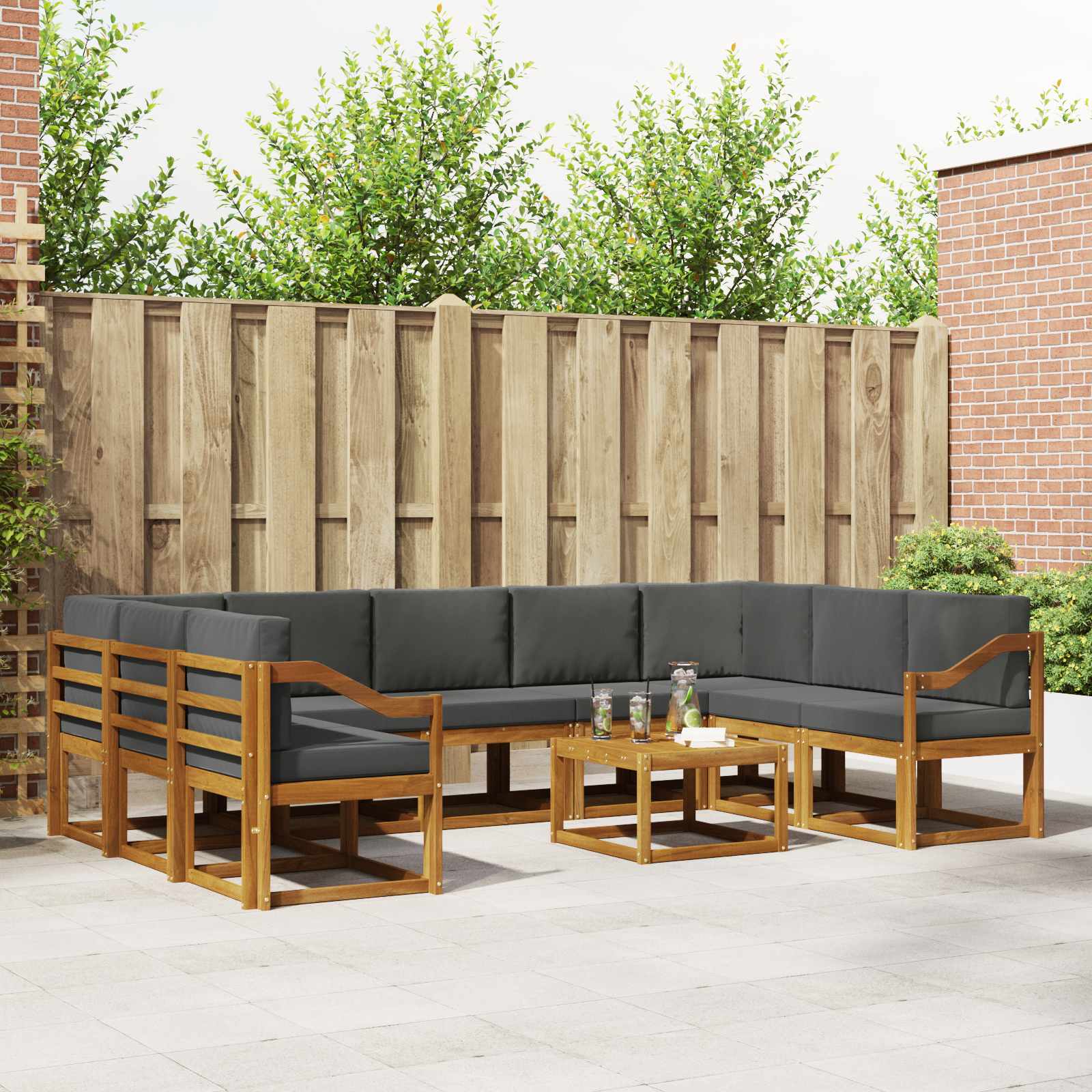 vidaXL Bankstel met kussen 10 pcs Natuurlijk en Crème