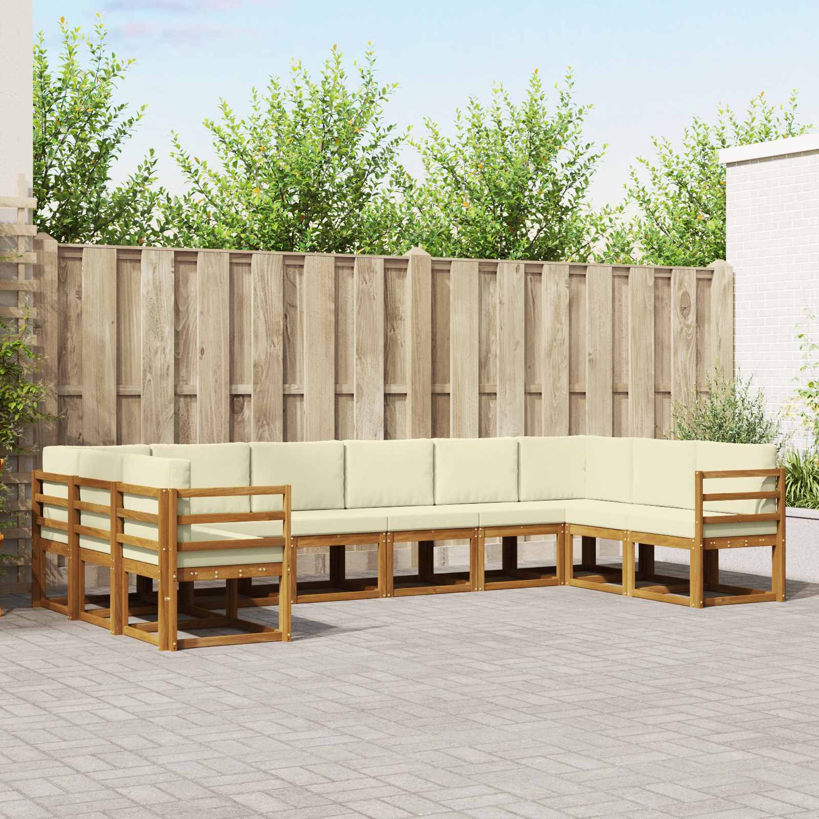 vidaXL Bankstel met kussen 10 pcs Natuurlijk en Crème