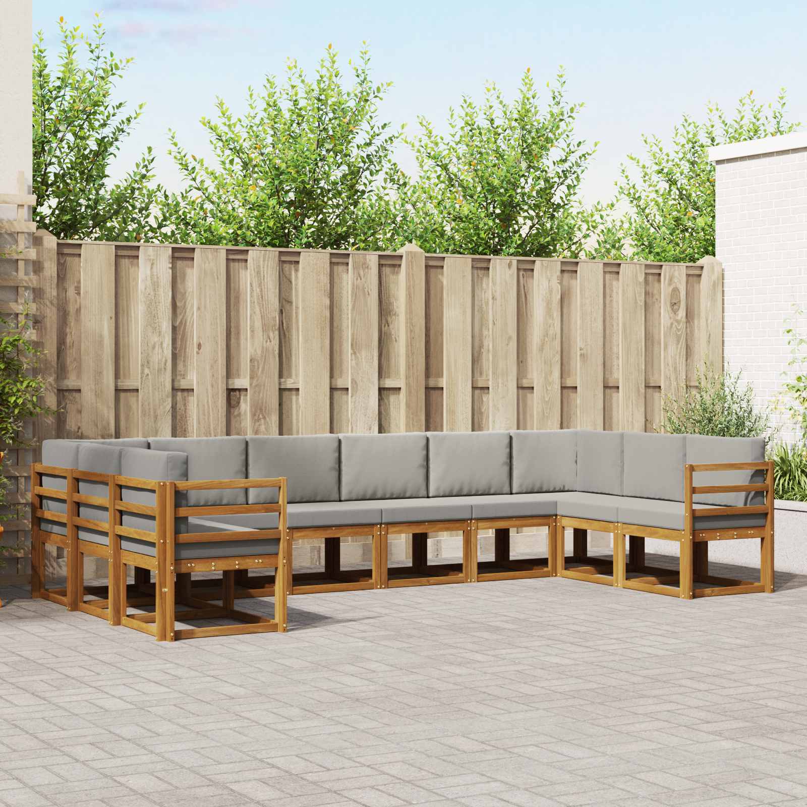 vidaXL Bankstel met kussen 10 pcs Natuurlijk en Crème
