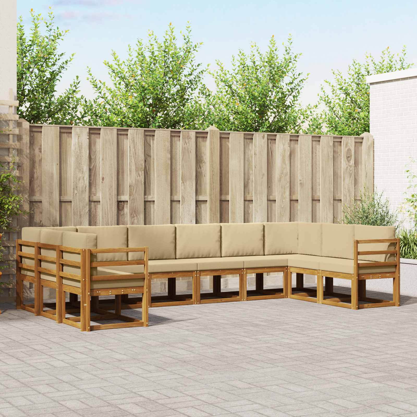 vidaXL Bankstel met kussen 10 pcs Natuurlijk en Crème