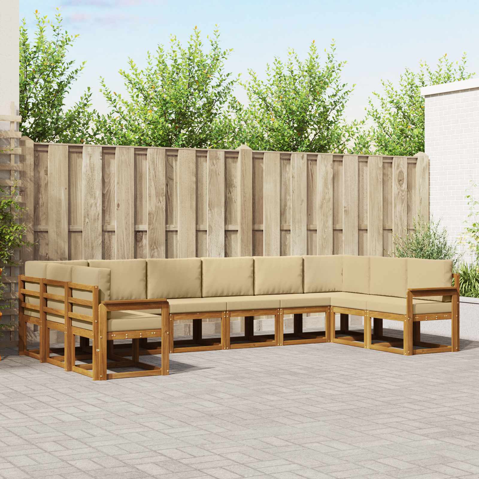 vidaXL Bankstel met kussen 10 pcs Natuurlijk en Crème