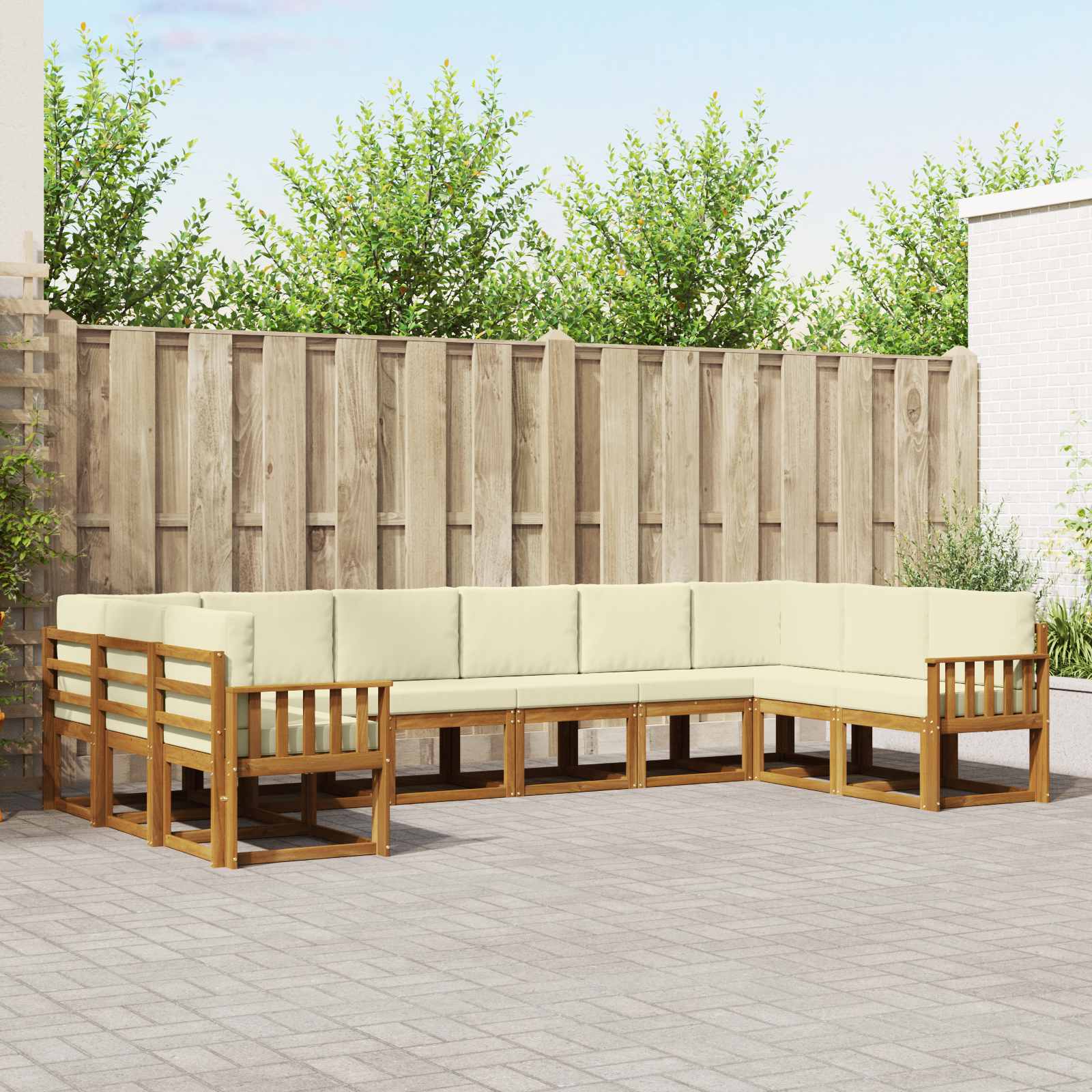 vidaXL Bankstel met kussen 10 pcs Natuurlijk en Crème