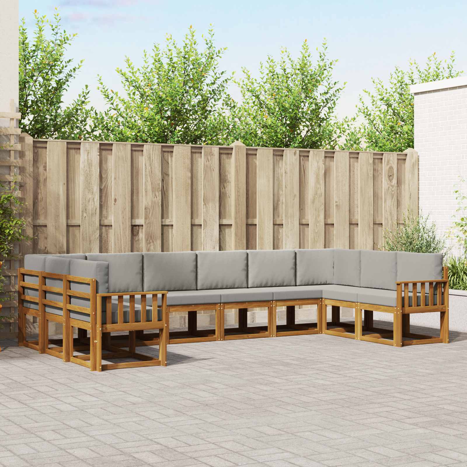 vidaXL Bankstel met kussen 10 pcs Natuurlijk en Crème