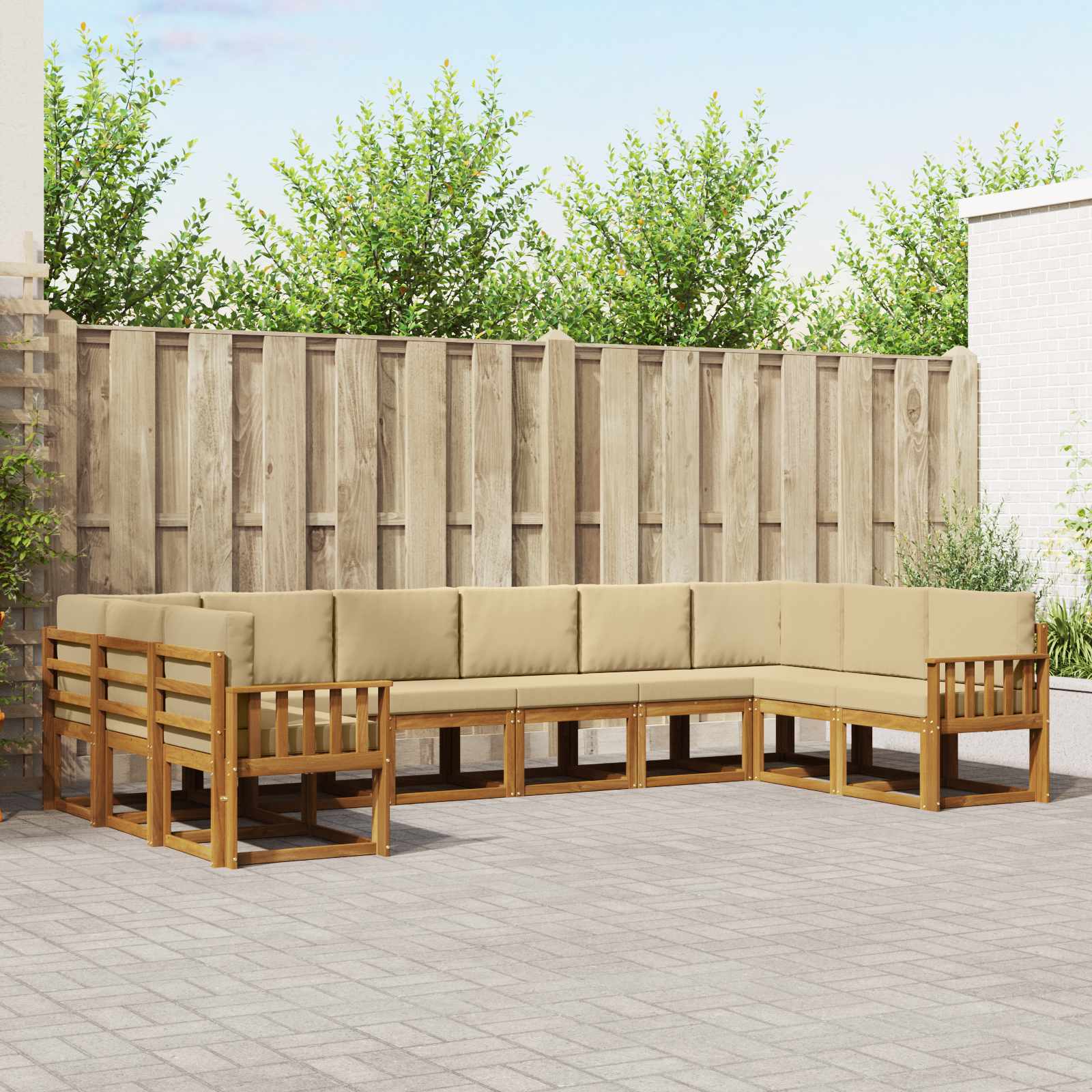 vidaXL Bankstel met kussen 10 pcs Natuurlijk en Crème