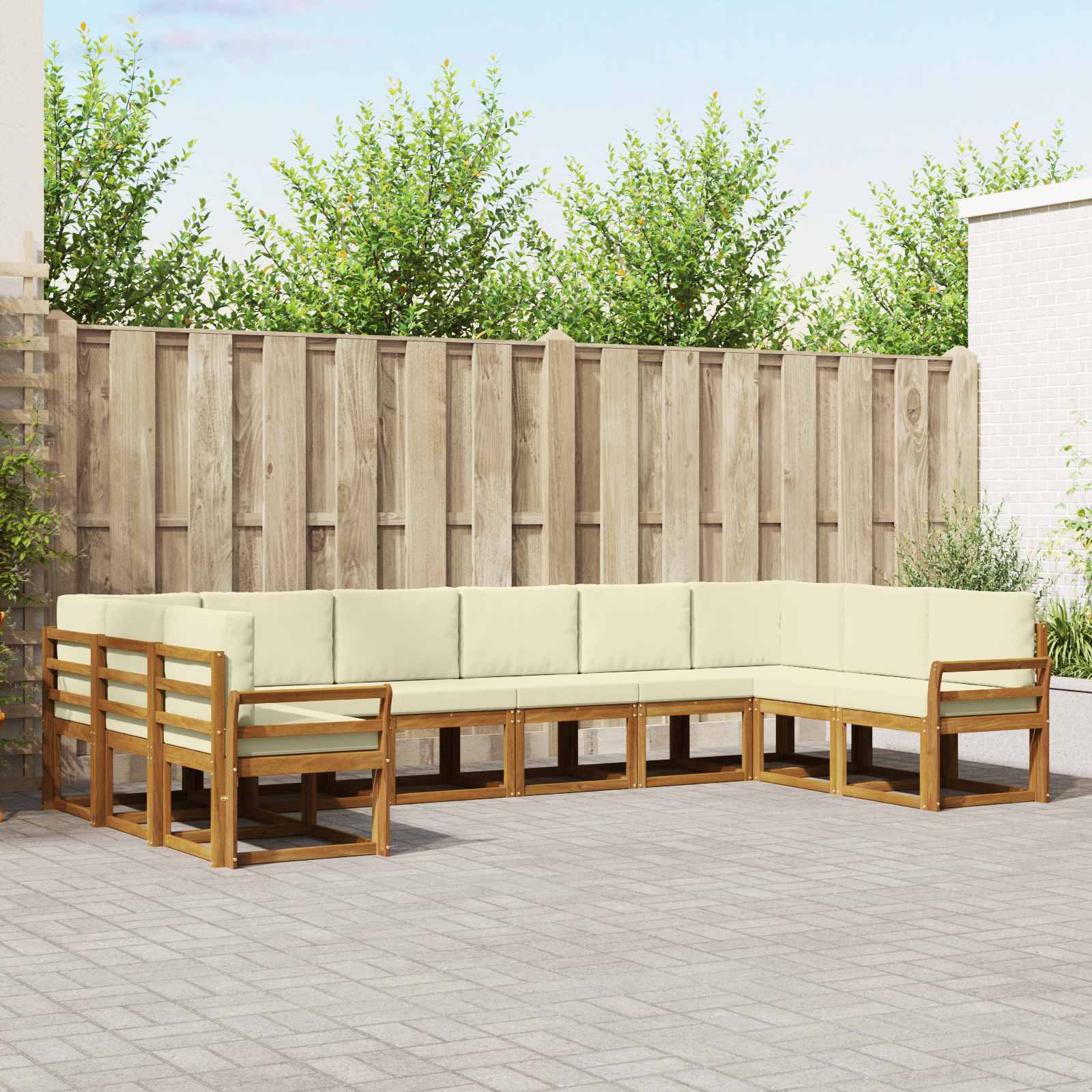 vidaXL Bankstel met kussen 10 pcs Natuurlijk en Crème