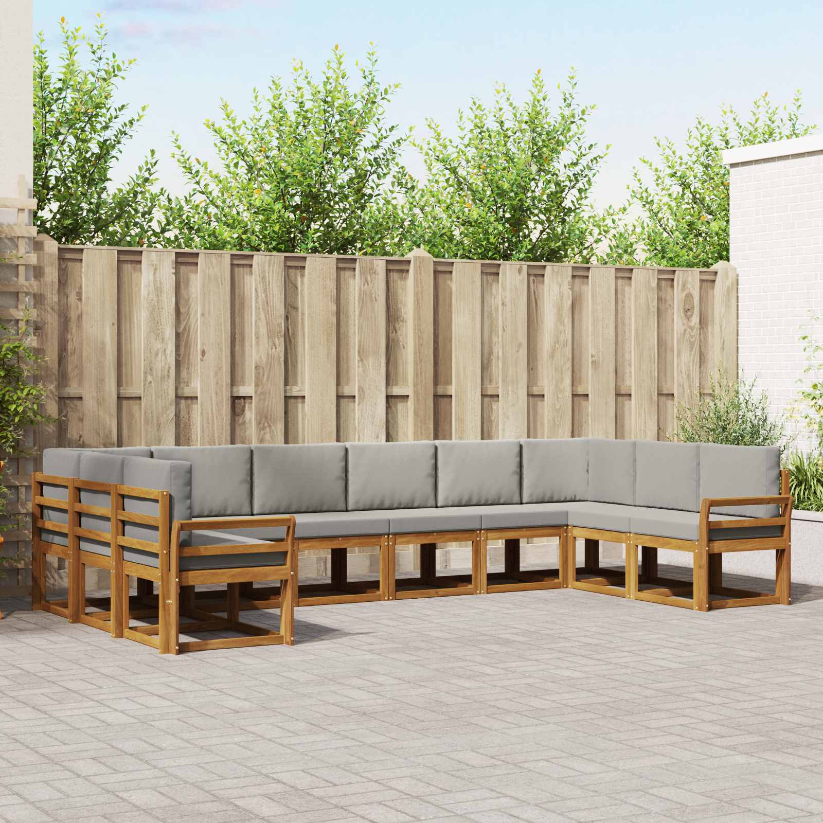 vidaXL Bankstel met kussen 10 pcs Natuurlijk en Crème