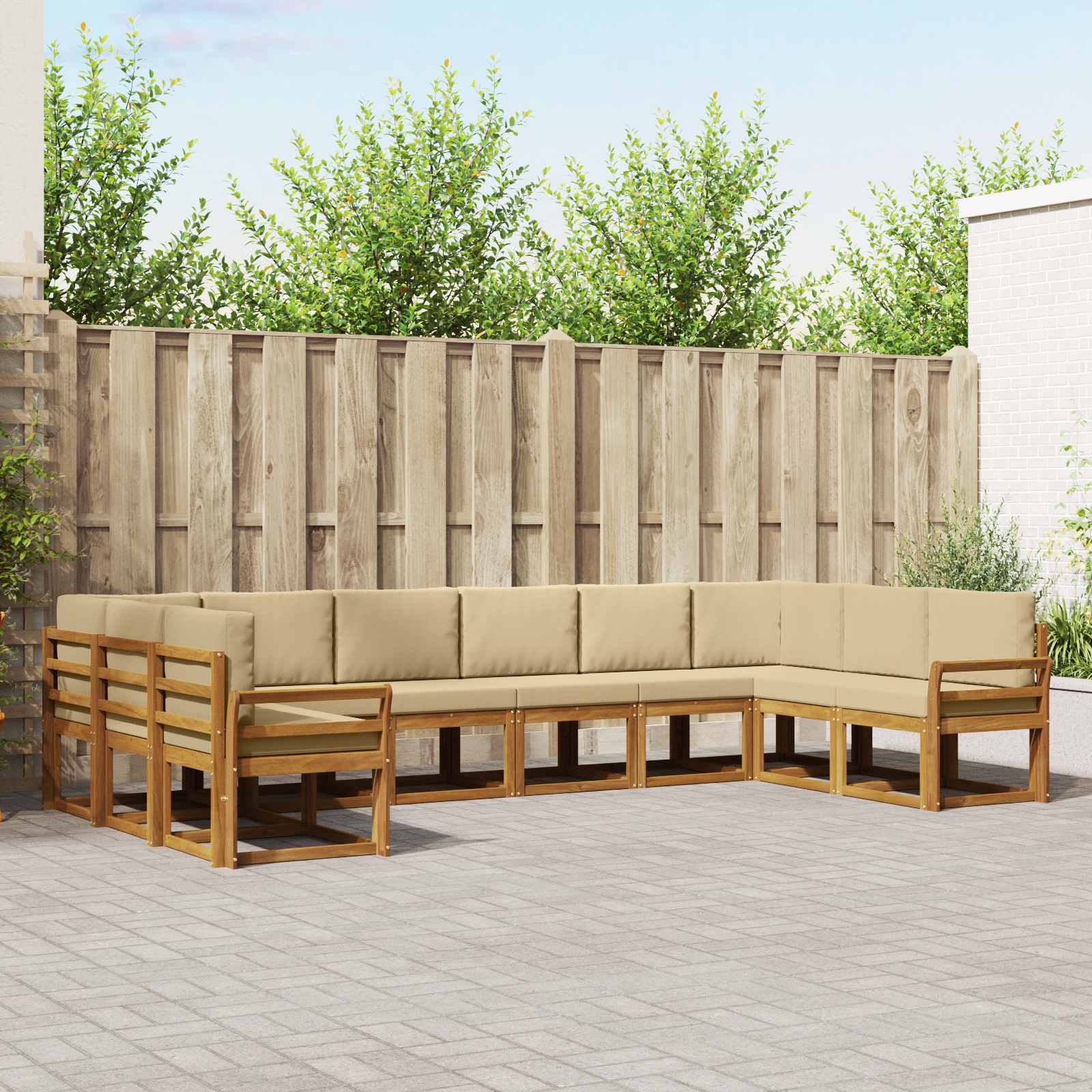 vidaXL Bankstel met kussen 10 pcs Natuurlijk en Crème