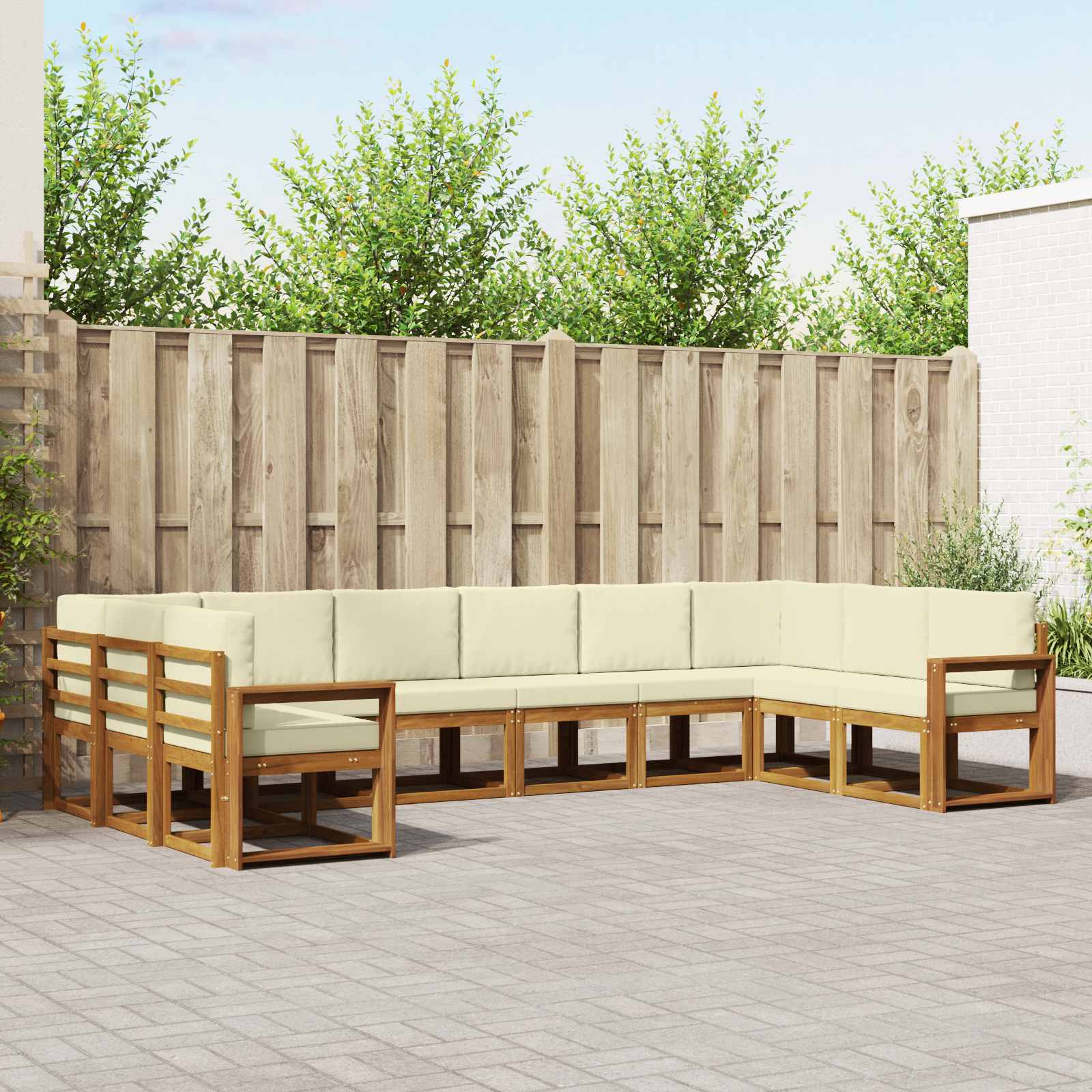 vidaXL Bankstel met kussen 10 pcs Natuurlijk en Crème