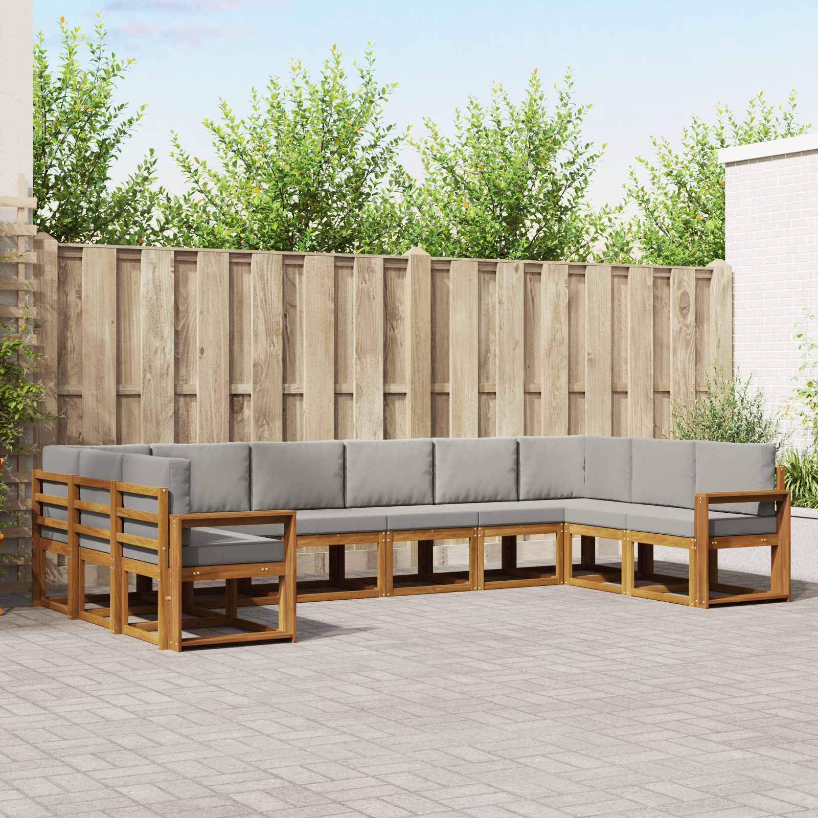 vidaXL Bankstel met kussen 10 pcs Natuurlijk en Crème