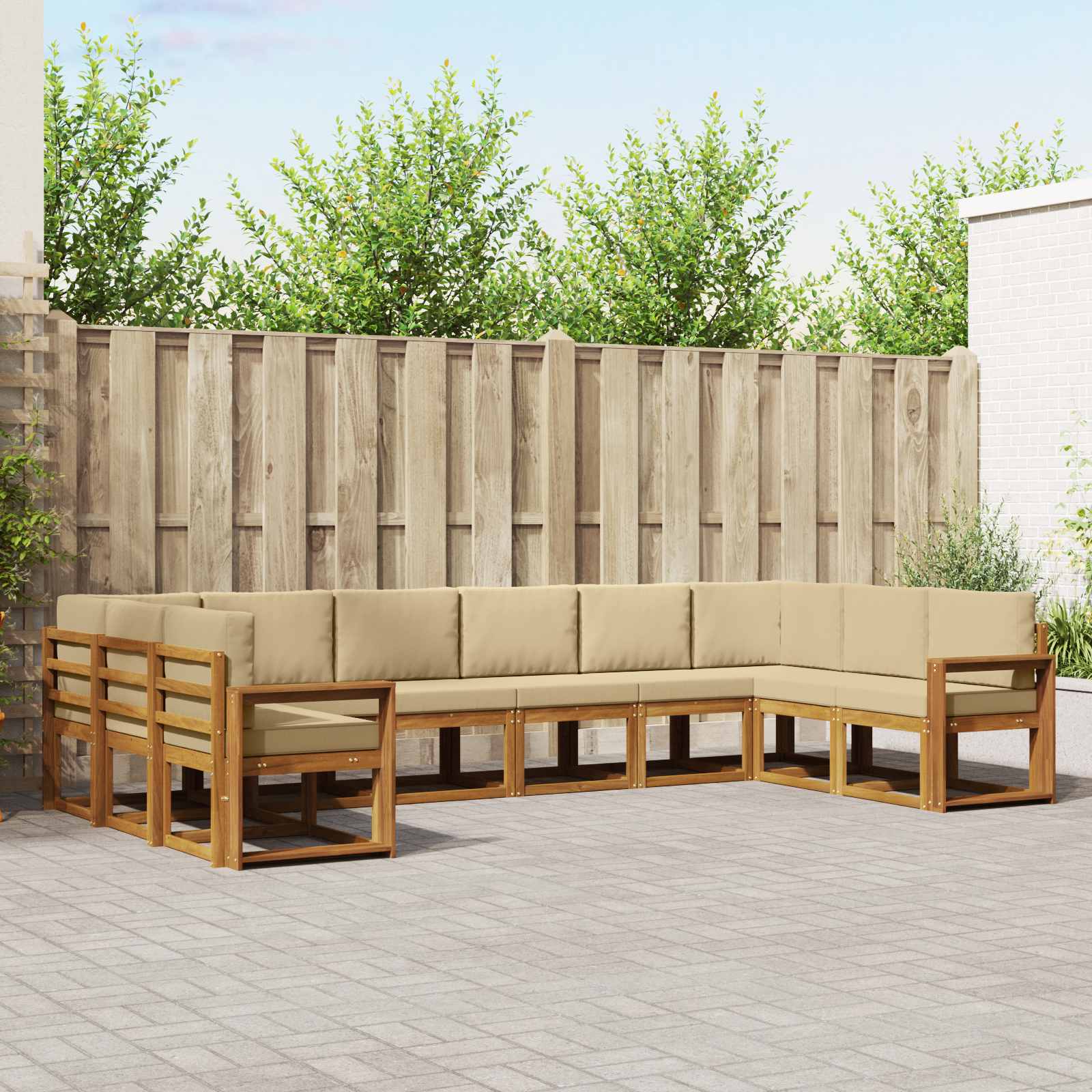 vidaXL Bankstel met kussen 10 pcs Natuurlijk en Crème