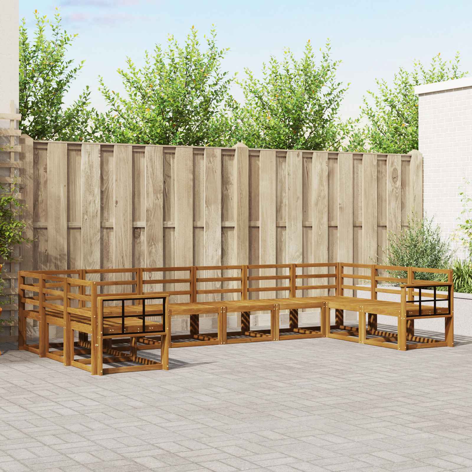 vidaXL Bankstel met kussen 10 pcs Natuurlijk en Crème
