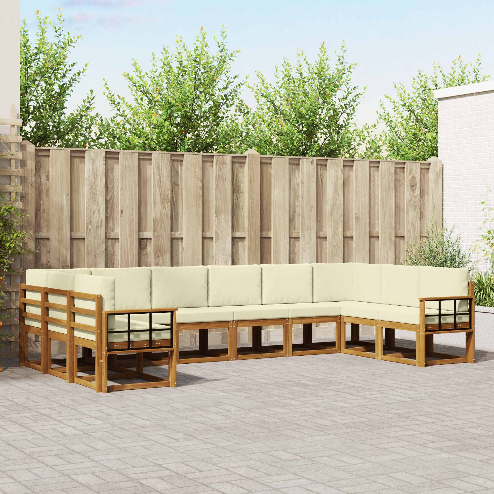 vidaXL Bankstel met kussen 10 pcs Natuurlijk en Crème
