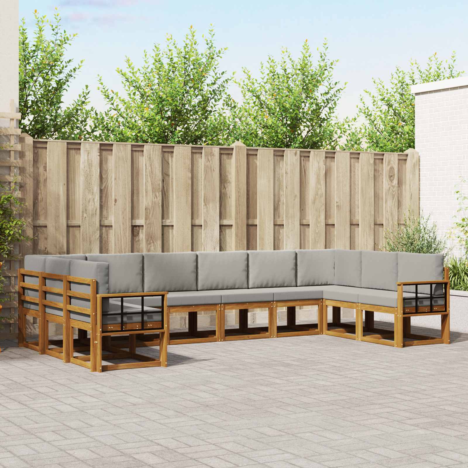 vidaXL Bankstel met kussen 10 pcs Natuurlijk en Crème
