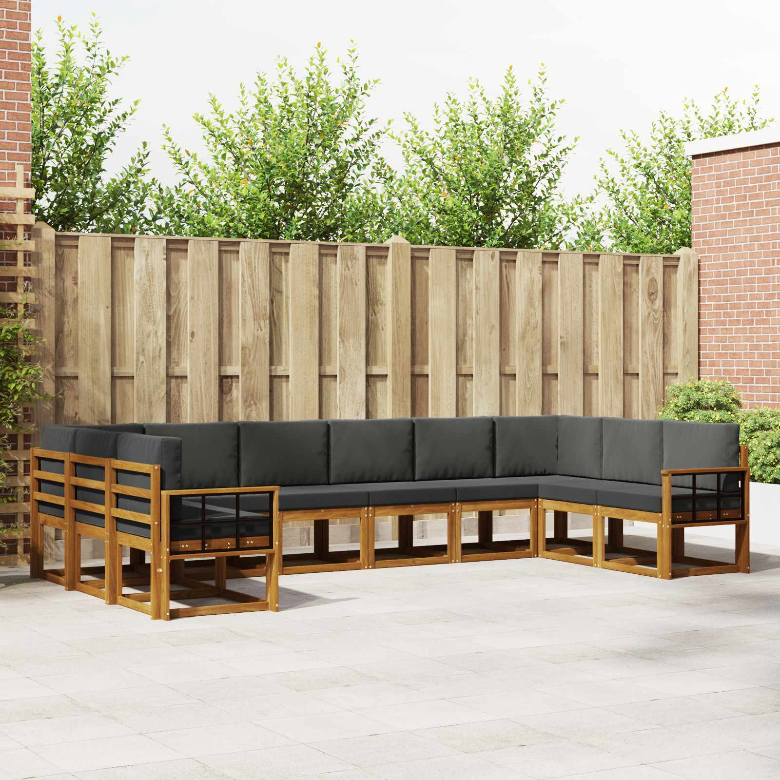 vidaXL Bankstel met kussen 10 pcs Natuurlijk en Crème
