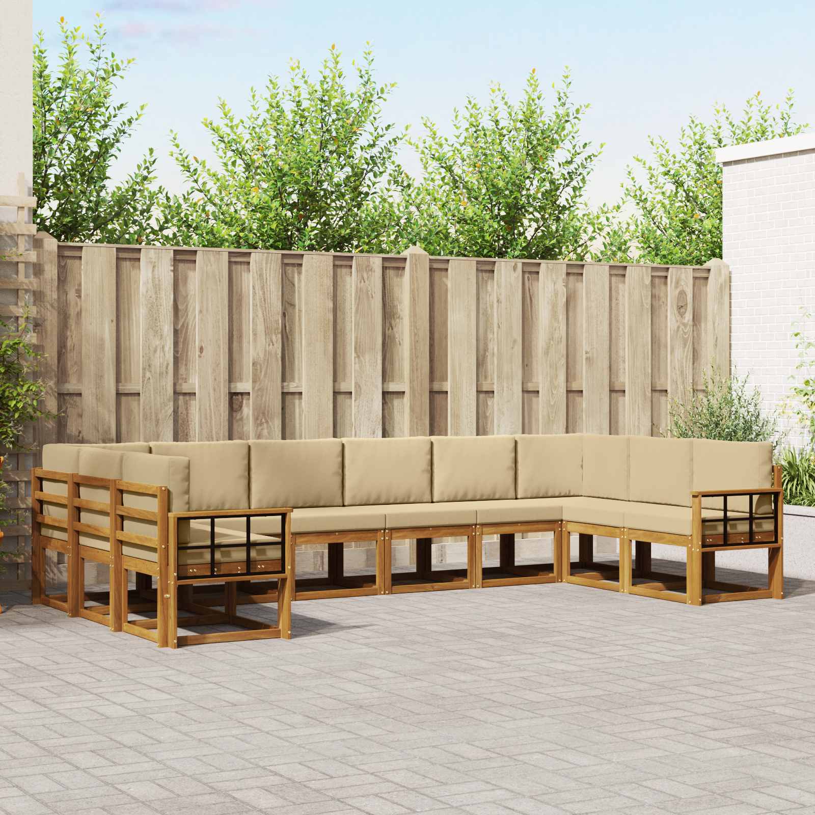 vidaXL Bankstel met kussen 10 pcs Natuurlijk en Crème