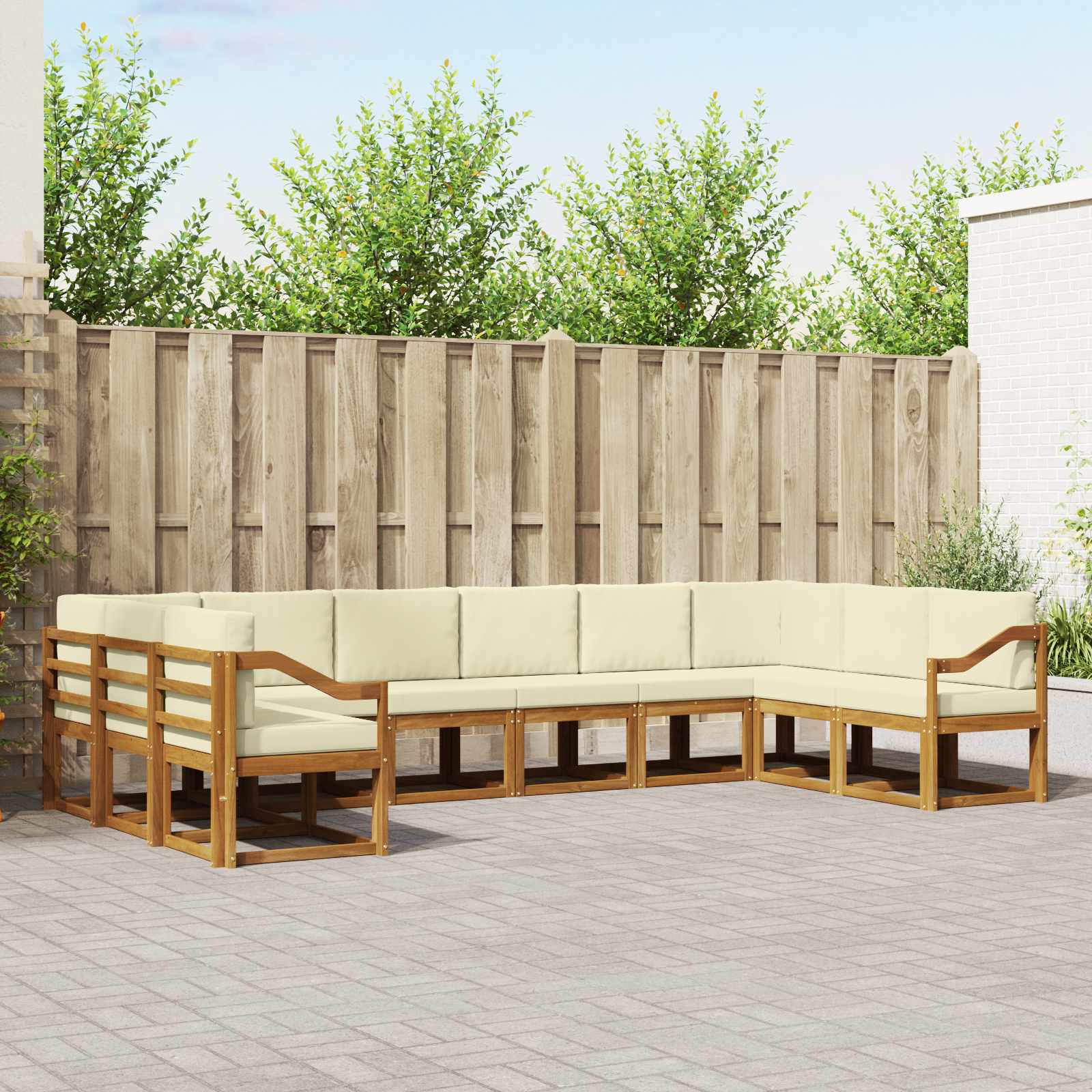 vidaXL Bankstel met kussen 10 pcs Natuurlijk en Crème